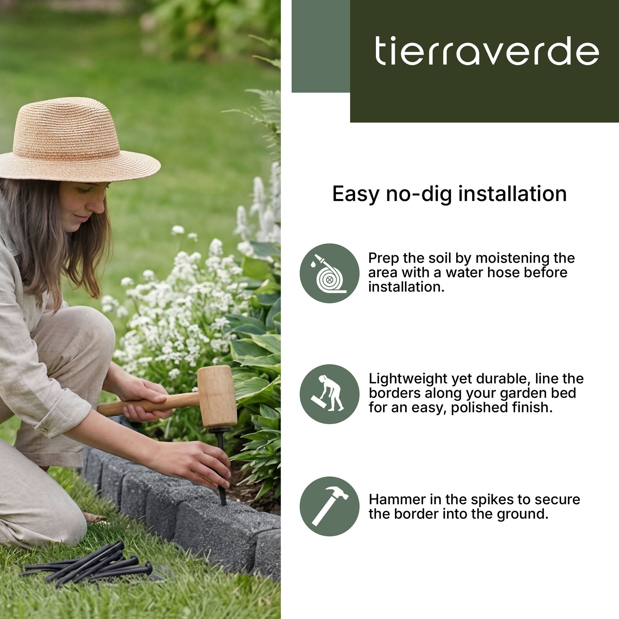 Tierra Verde 48"L Roman Stone Recycled Rubber Garden Border Kit, Grey, 2-Pack - VMInnovations