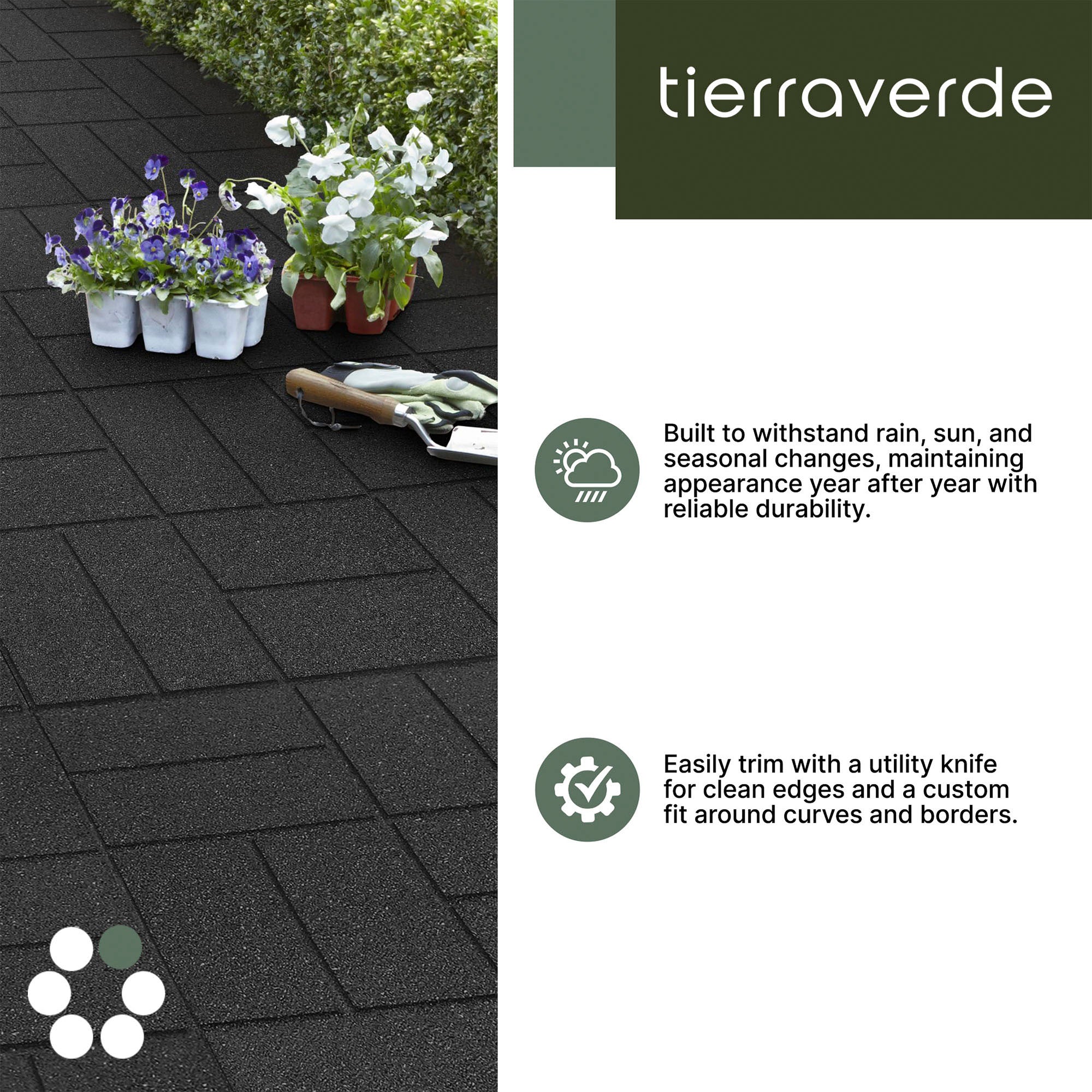 Tierra Verde 16" x 16" Brick Rubber Paver, Outdoor Floor Tiles, Black, 4 Pack - VMInnovations