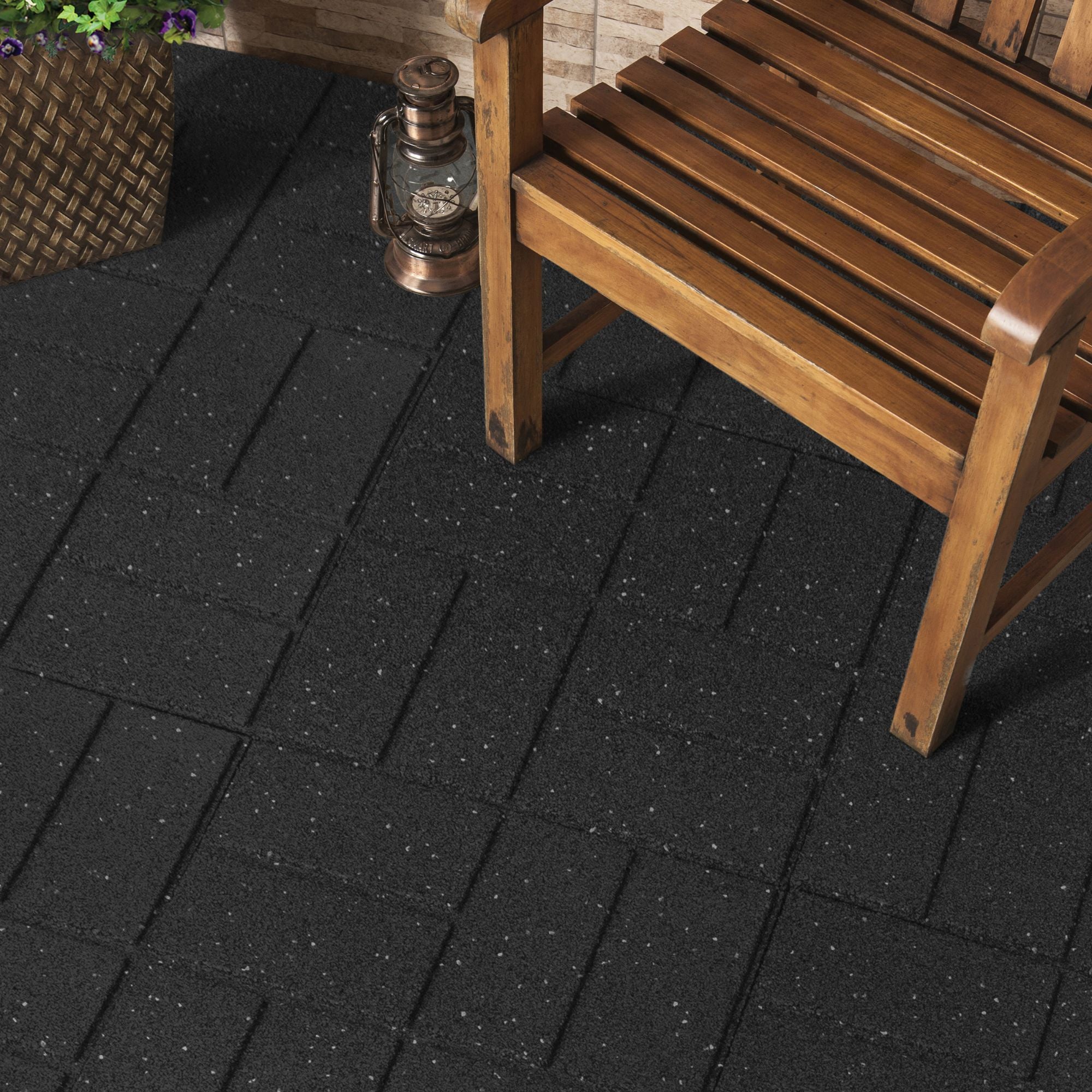 Tierra Verde 16" x 16" Brick Rubber Paver, Outdoor Floor Tiles, Black, 4 Pack - VMInnovations