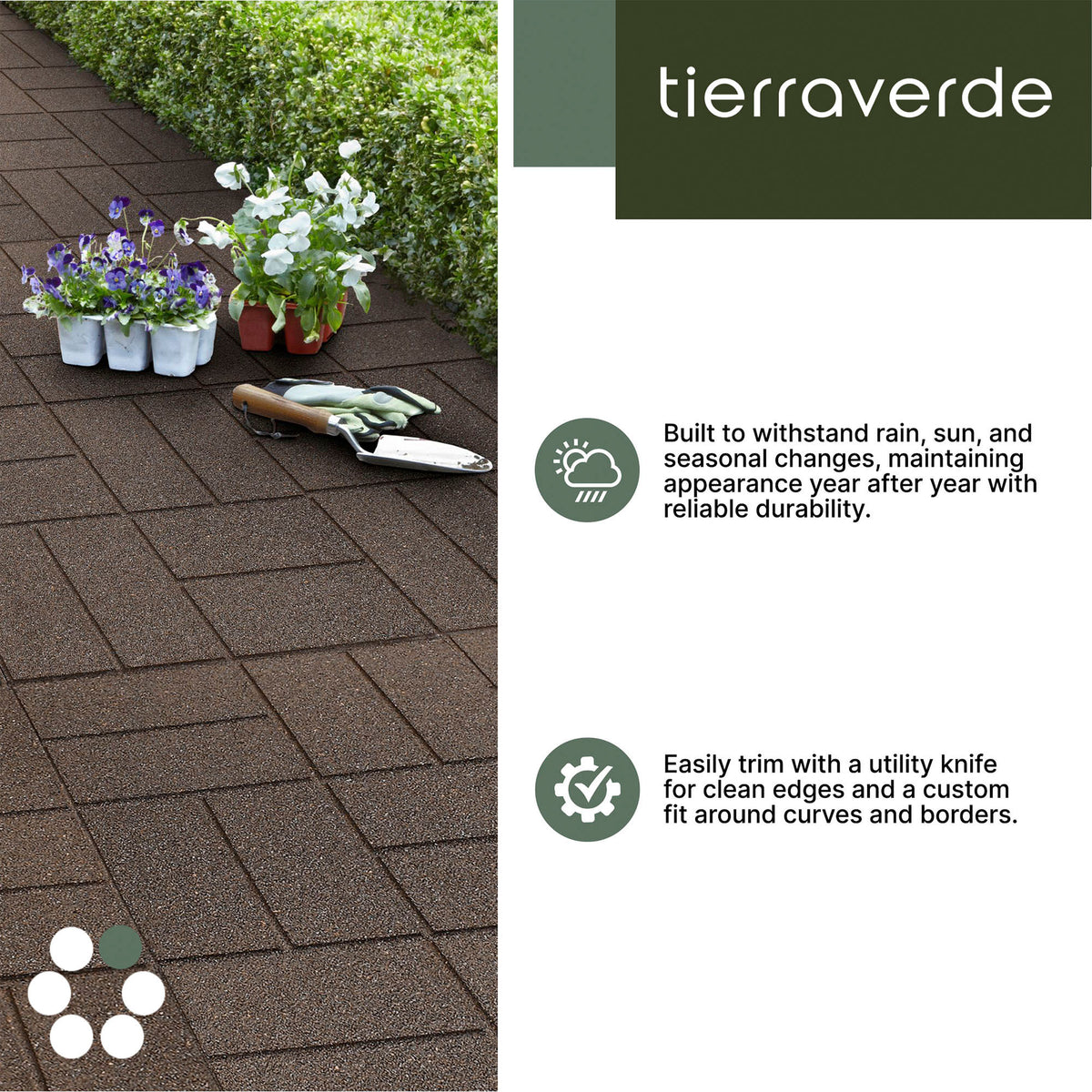 Tierra Verde 16" x 16" Brick Rubber Paver, Outdoor Floor Tiles, Brown (Open Box)