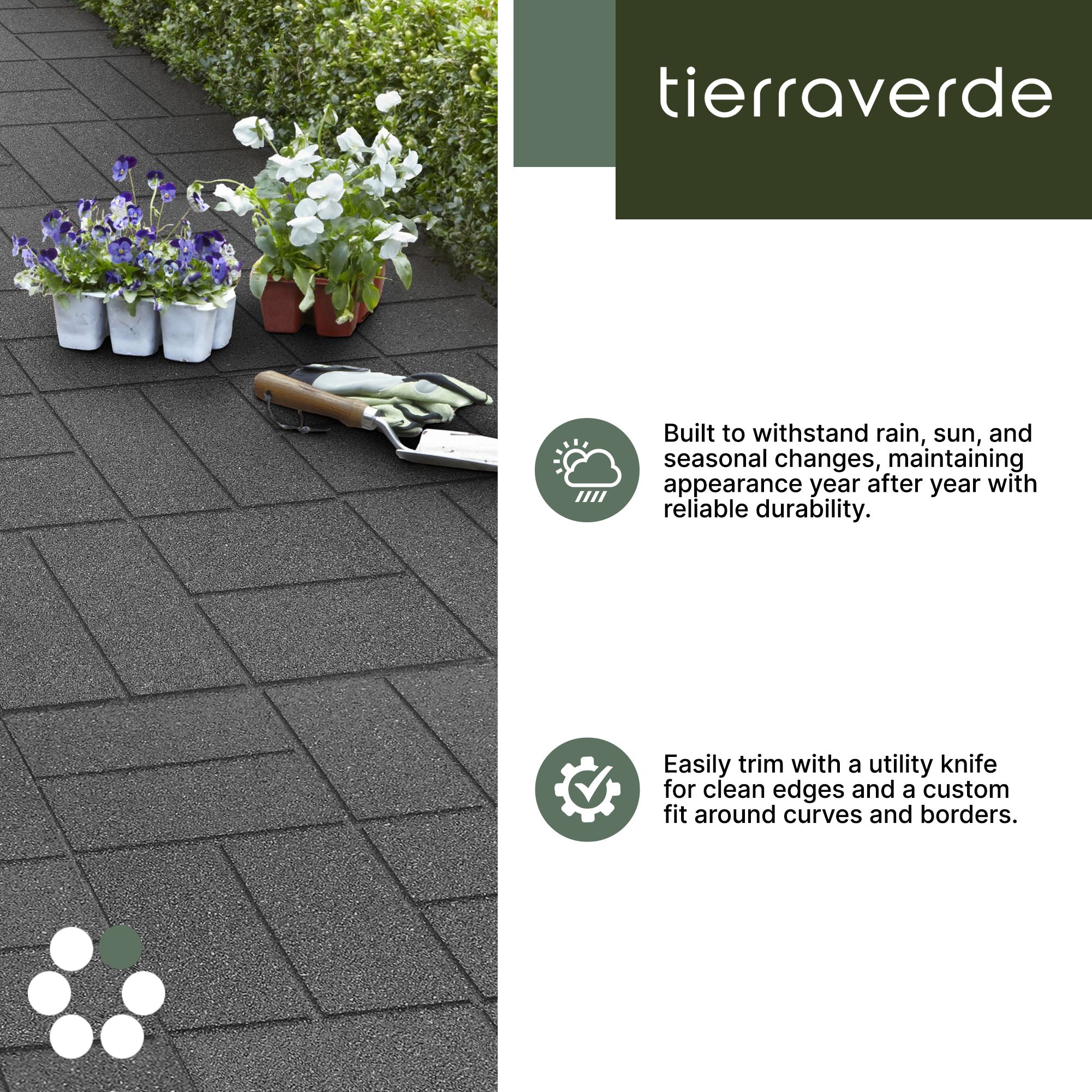Tierra Verde 16" x 16" Brick Rubber Paver, Outdoor Floor Tiles, Grey, 4 Pack - VMInnovations