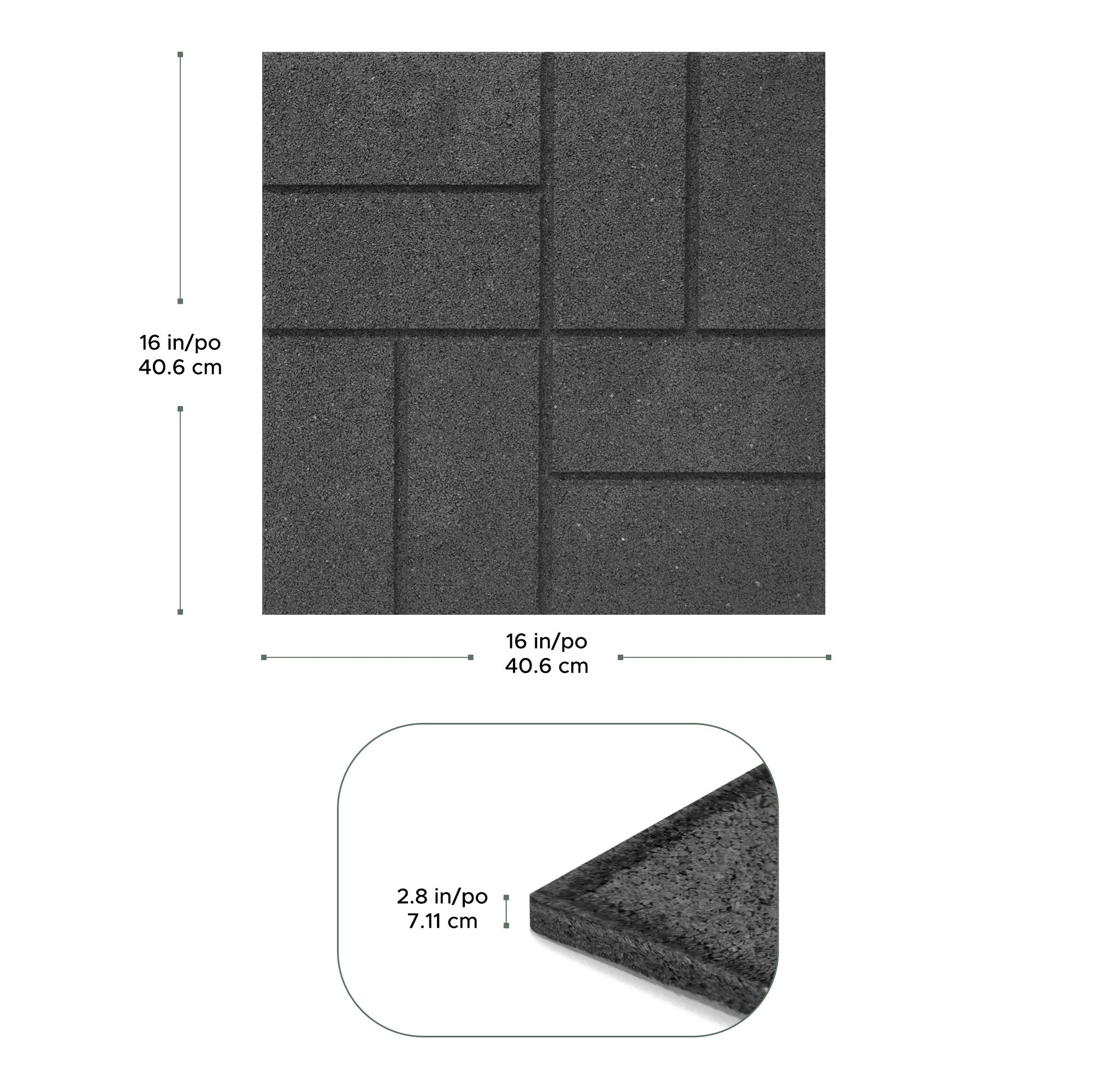 Tierra Verde 16" x 16" Brick Rubber Paver, Outdoor Floor Tiles, Grey, 4 Pack - VMInnovations