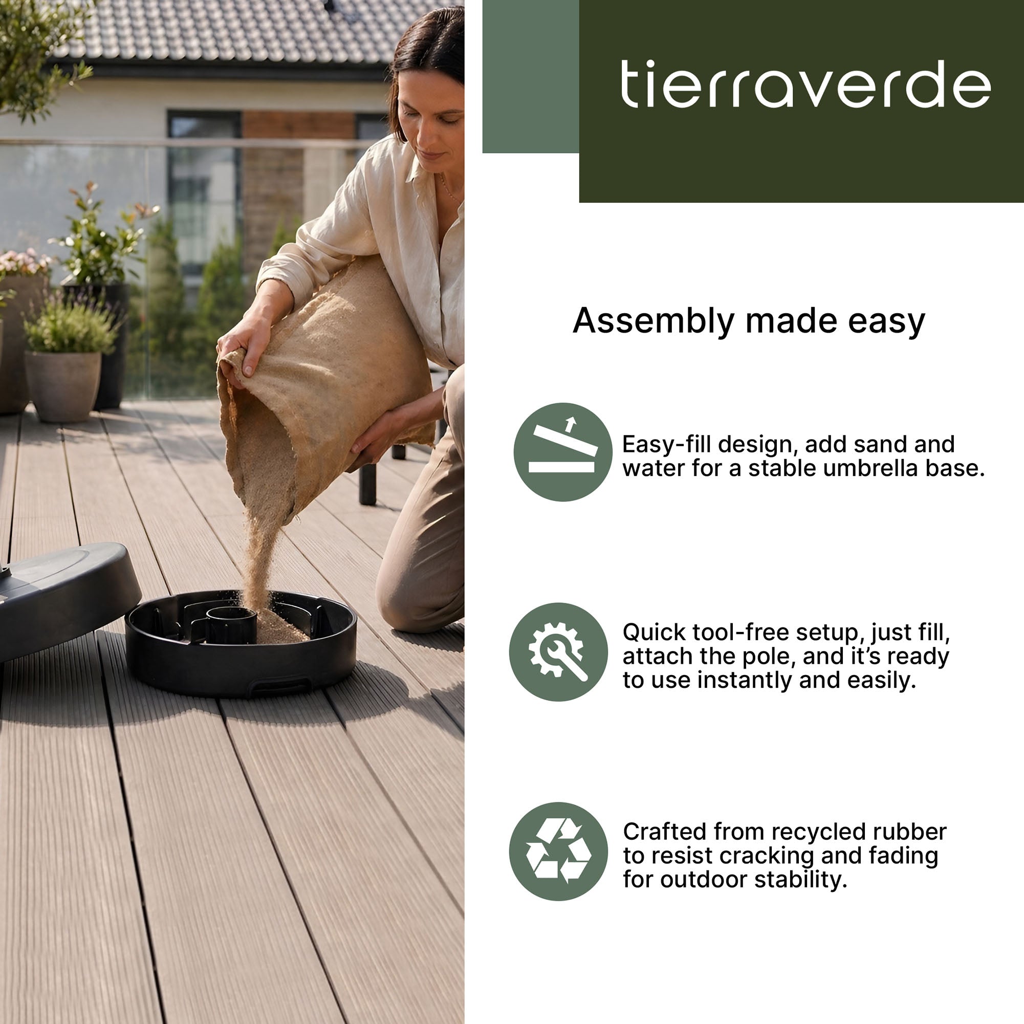 Tierra Verde 14.75" x 3.6" H Round Low Profile Easy-Fill Umbrella Base, Black
