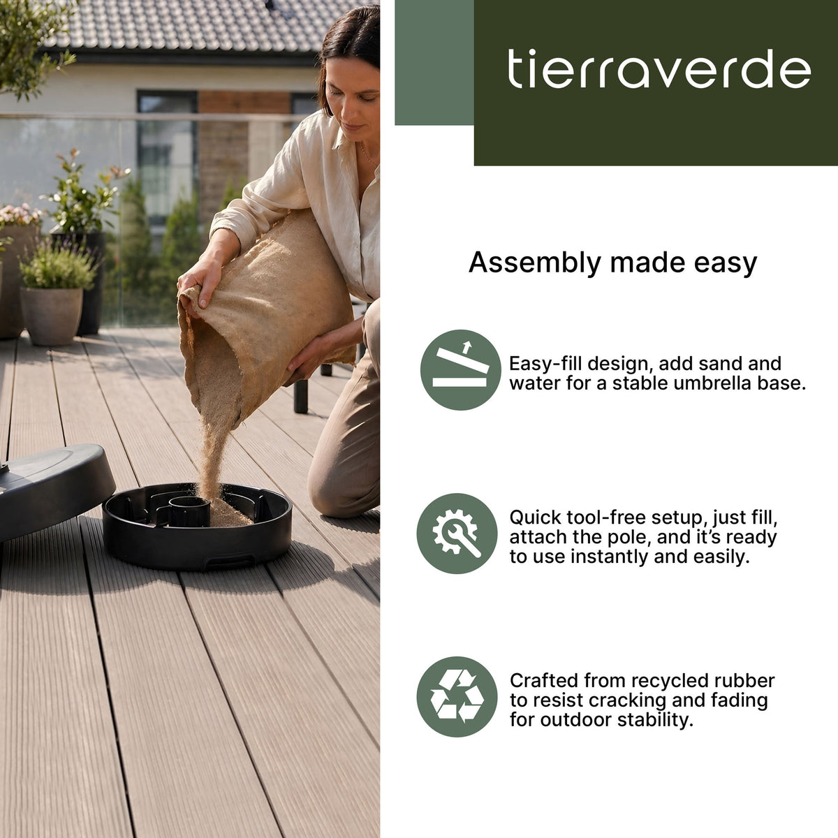 Tierra Verde 14.75" x 3.6" H Round Low Profile Easy-Fill Umbrella Base(Open Box)