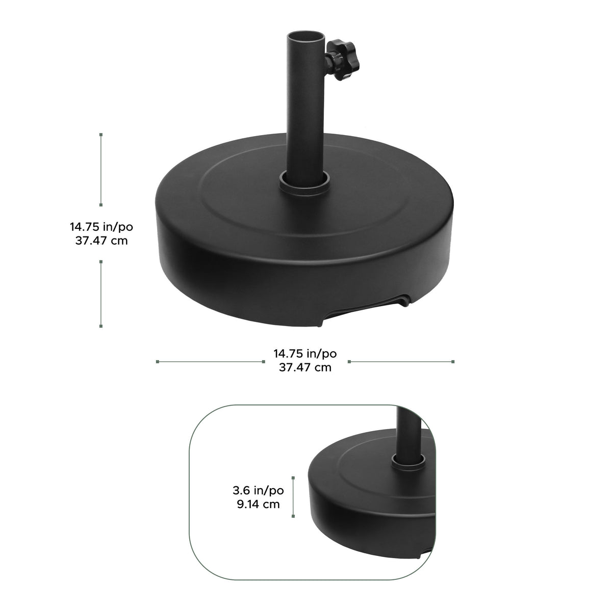 Tierra Verde 14.75" x 3.6" H Round Low Profile Easy-Fill Umbrella Base, Black