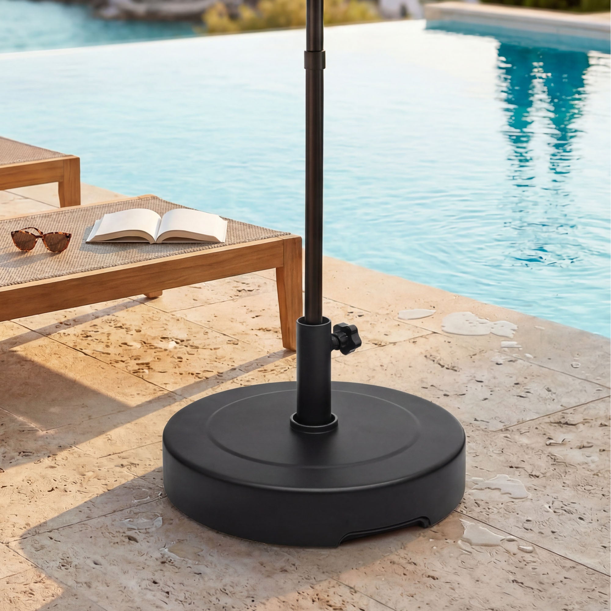 Tierra Verde 14.75" x 3.6" H Round Low Profile Easy-Fill Umbrella Base, Black