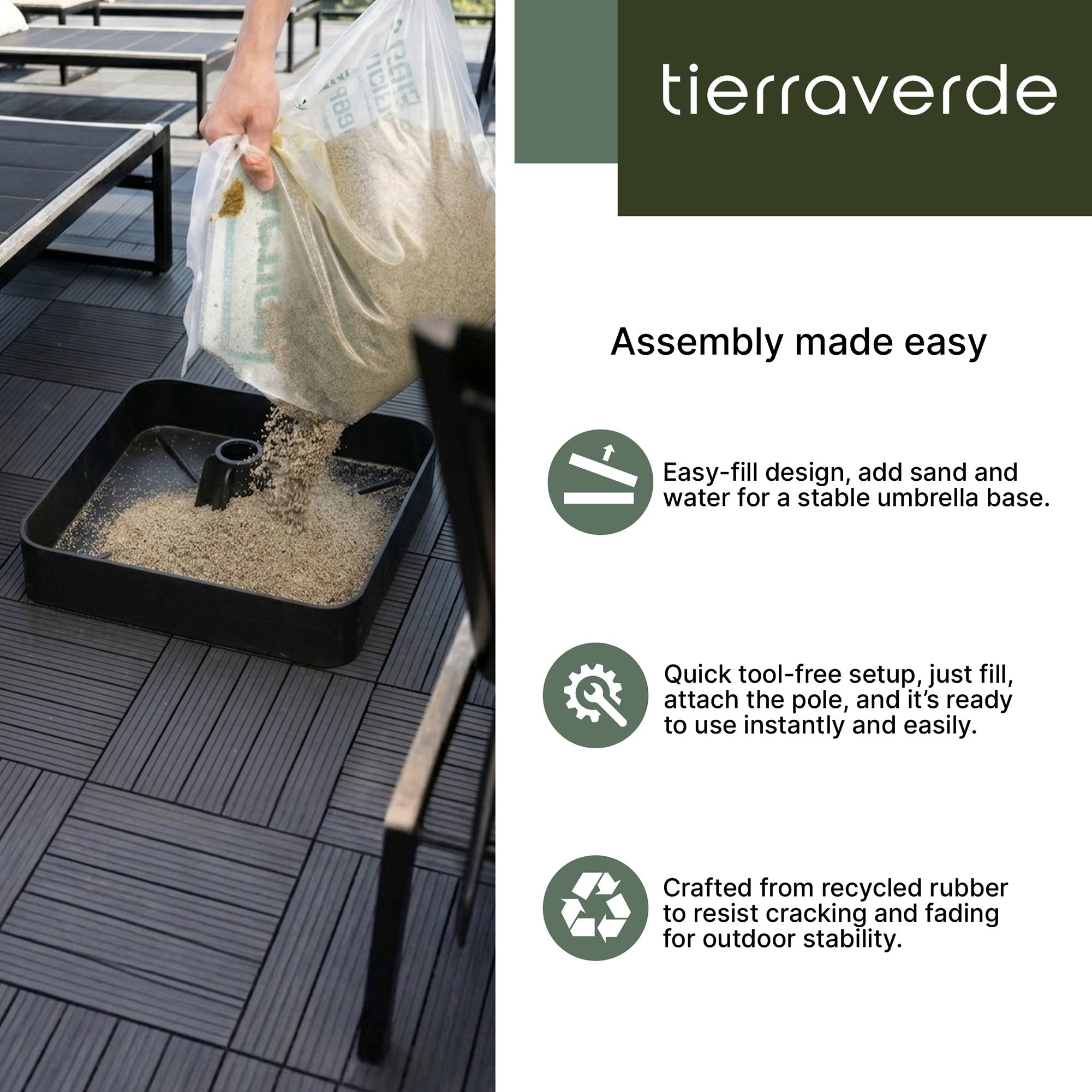 Tierra Verde 19.5" x 6.5"H Square Low Profile Easy-Fill Umbrella Base, Lattice - VMInnovations