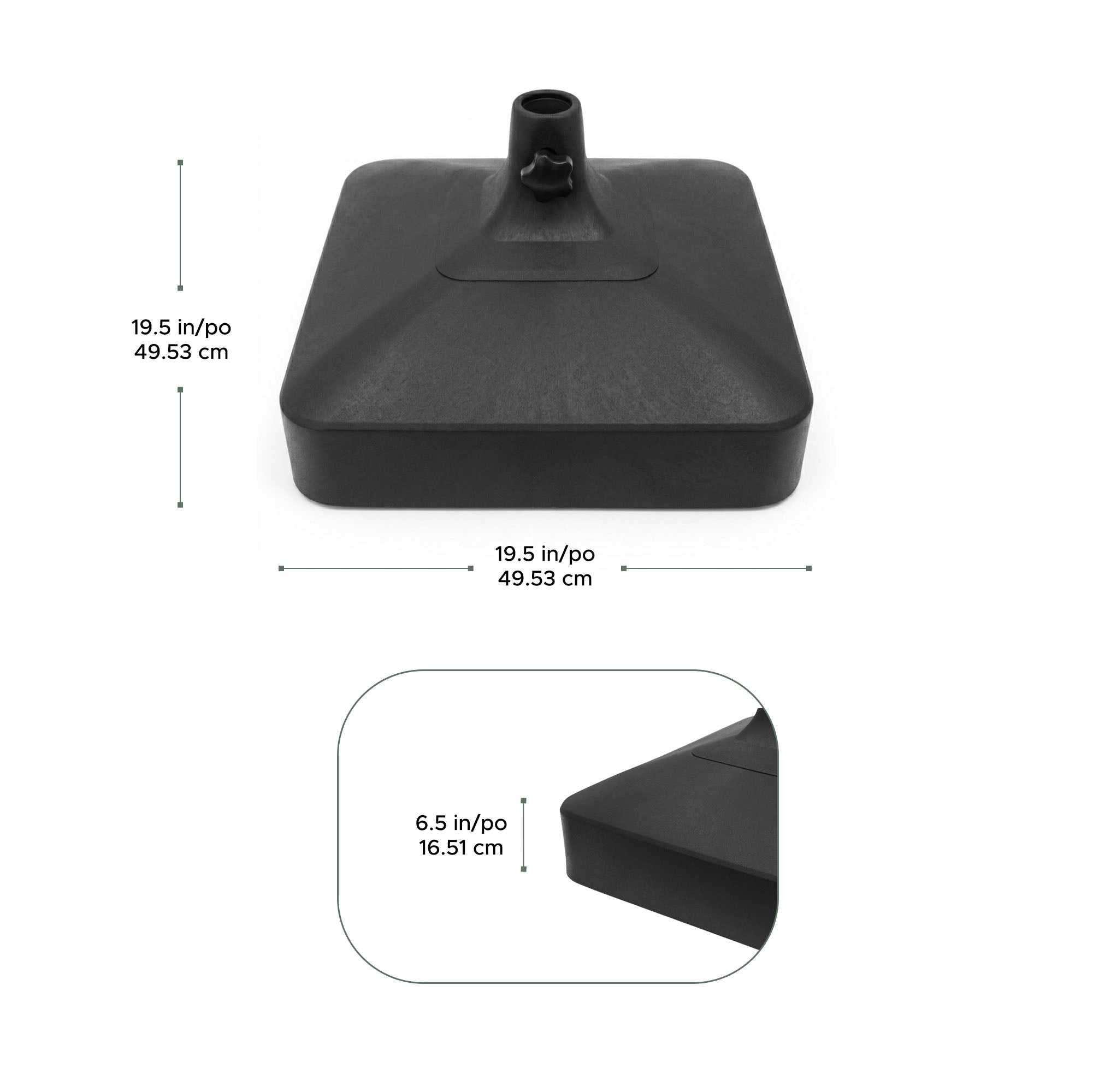 Tierra Verde 19.5" x 6.5"H Square Easy-Fill Weatherproof Umbrella Base, Black