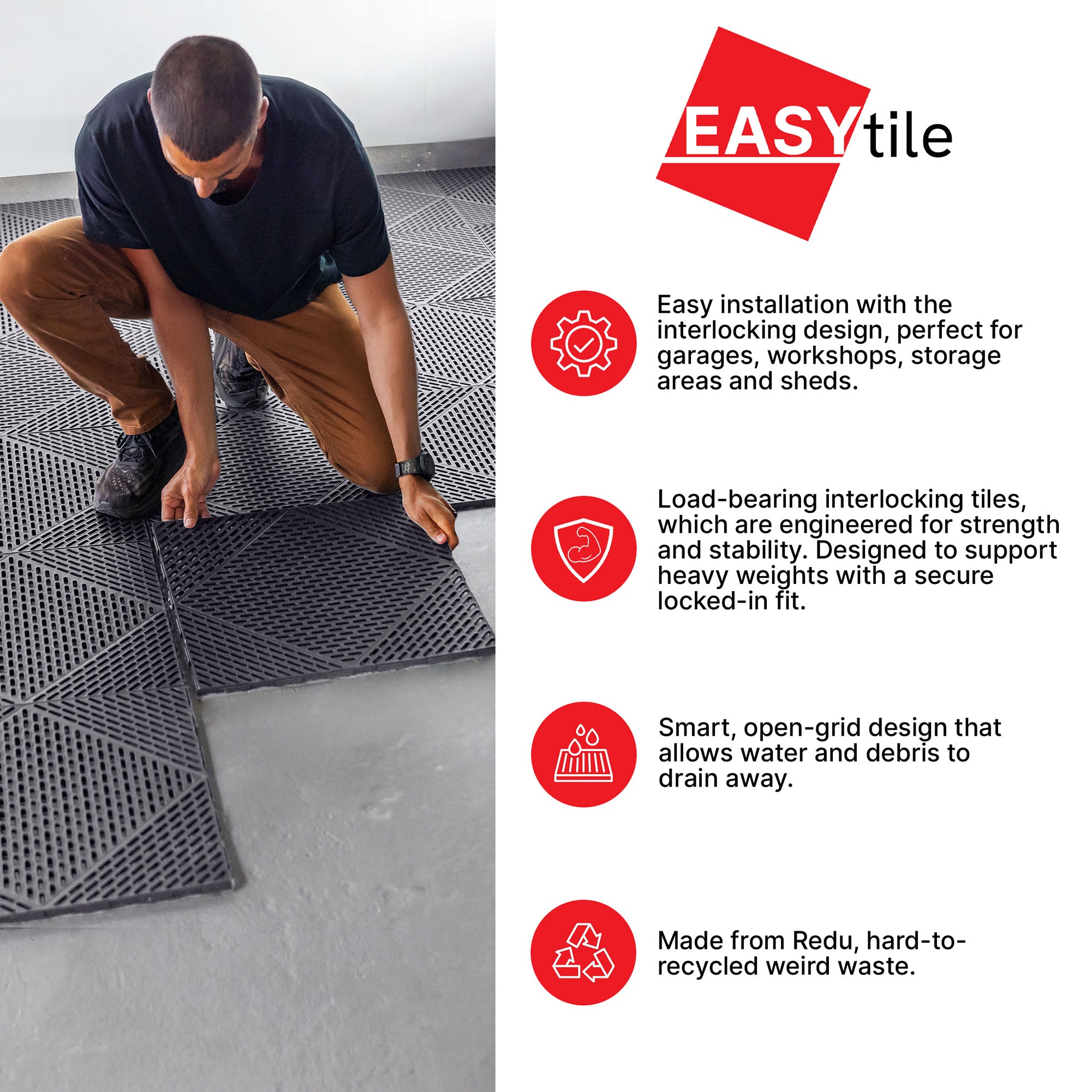 EasyTile 12 Pack Interlocking Modular Tiles with Drainage, 18x18 Inches, Gray (Open Box)