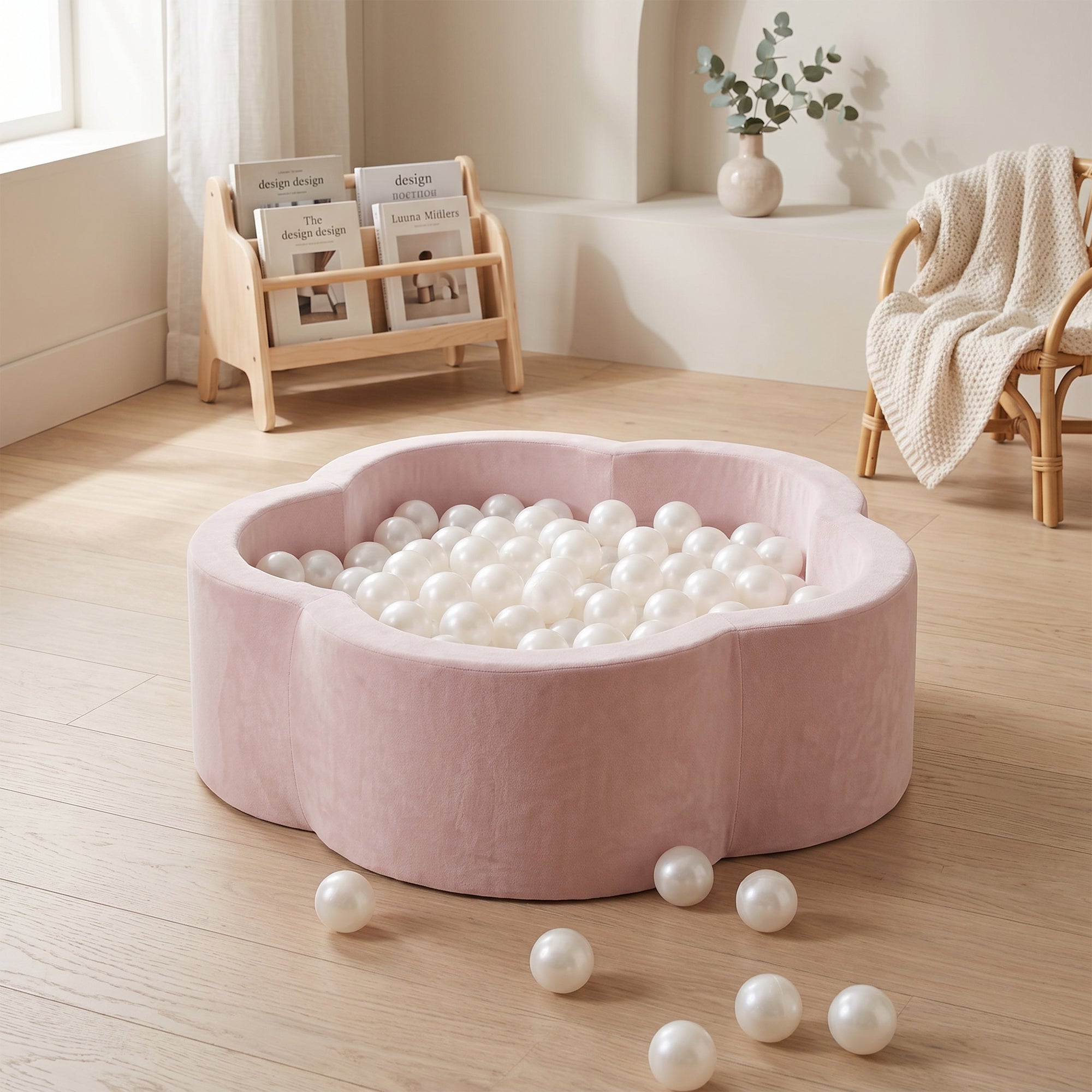 KIDKII Flower Ball Pit Velvet Indoor Play Toy for Toddlers, 200 Balls, Pink - VMInnovations