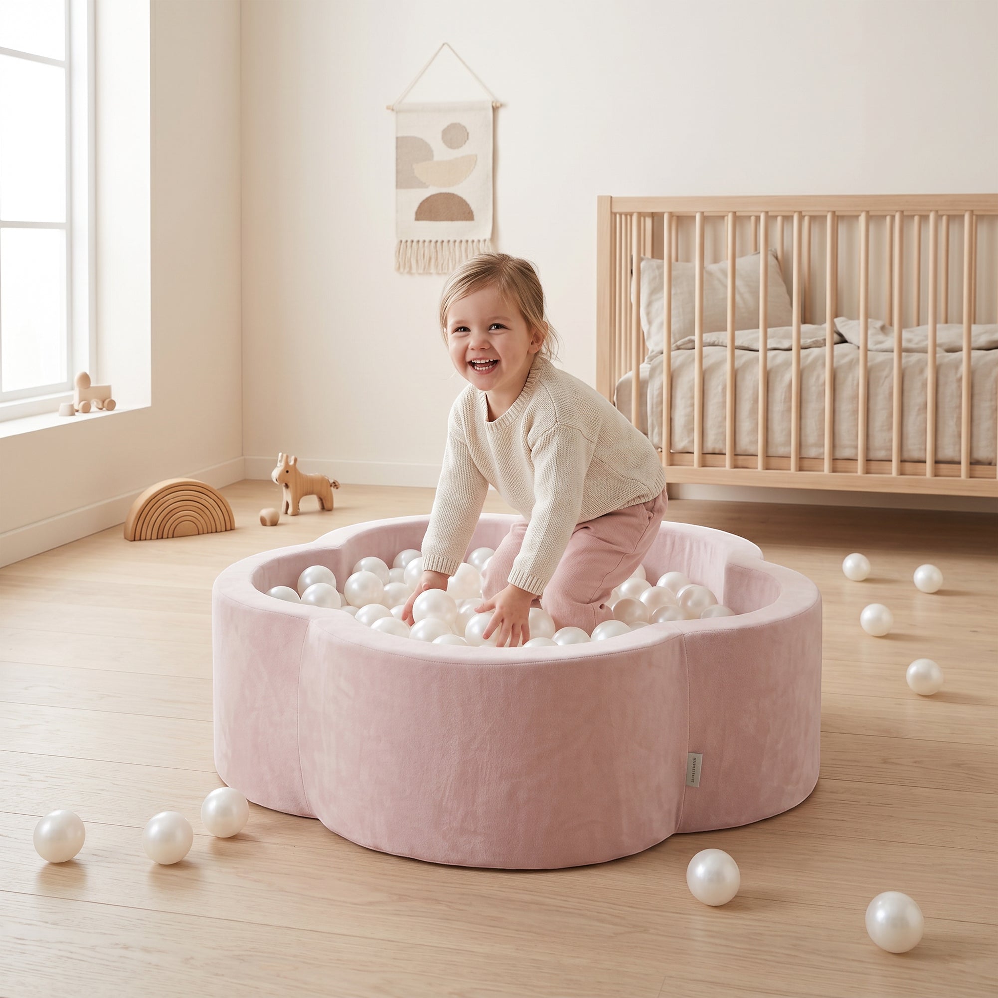 KIDKII Flower Ball Pit Velvet Indoor Play Toy for Toddlers, 200 Balls, Pink - VMInnovations