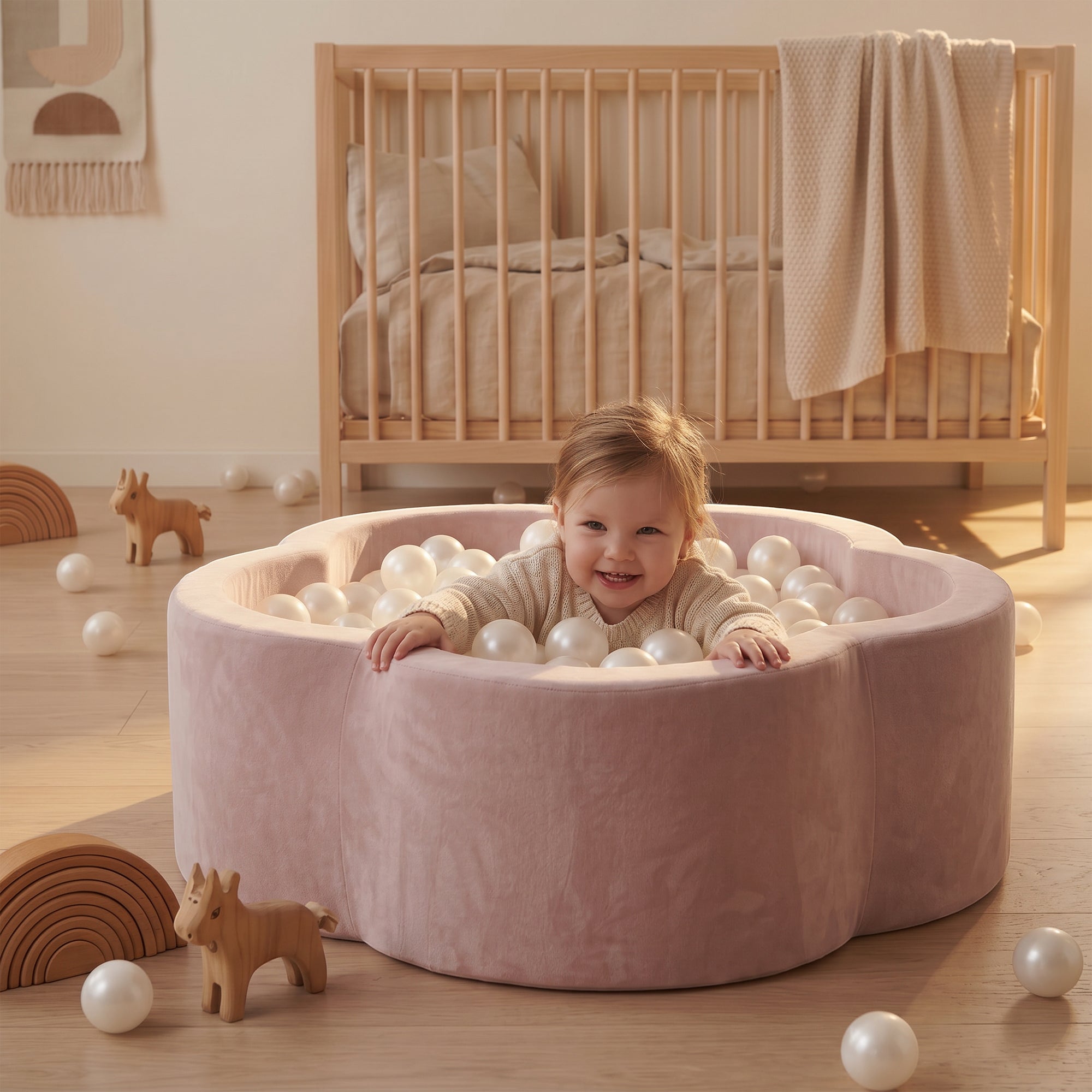 KIDKII Flower Ball Pit Velvet Indoor Play Toy for Toddlers, 200 Balls, Pink - VMInnovations