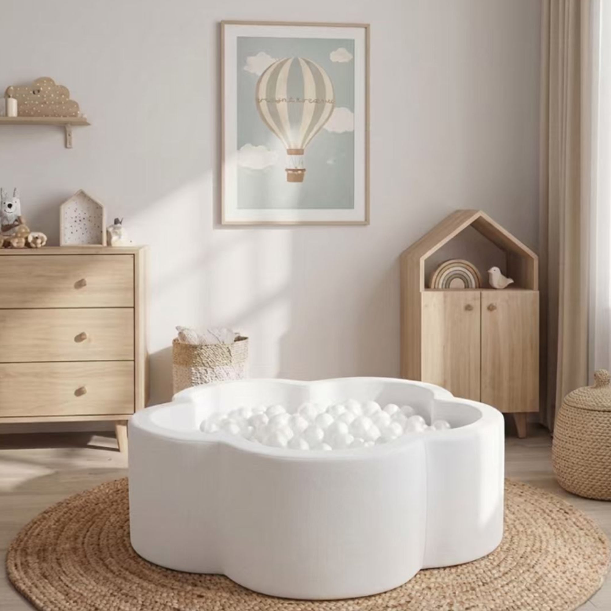 KIDKII Flower Ball Pit Velvet Indoor Play Toy for Toddlers, 200 Balls, Creme - VMInnovations