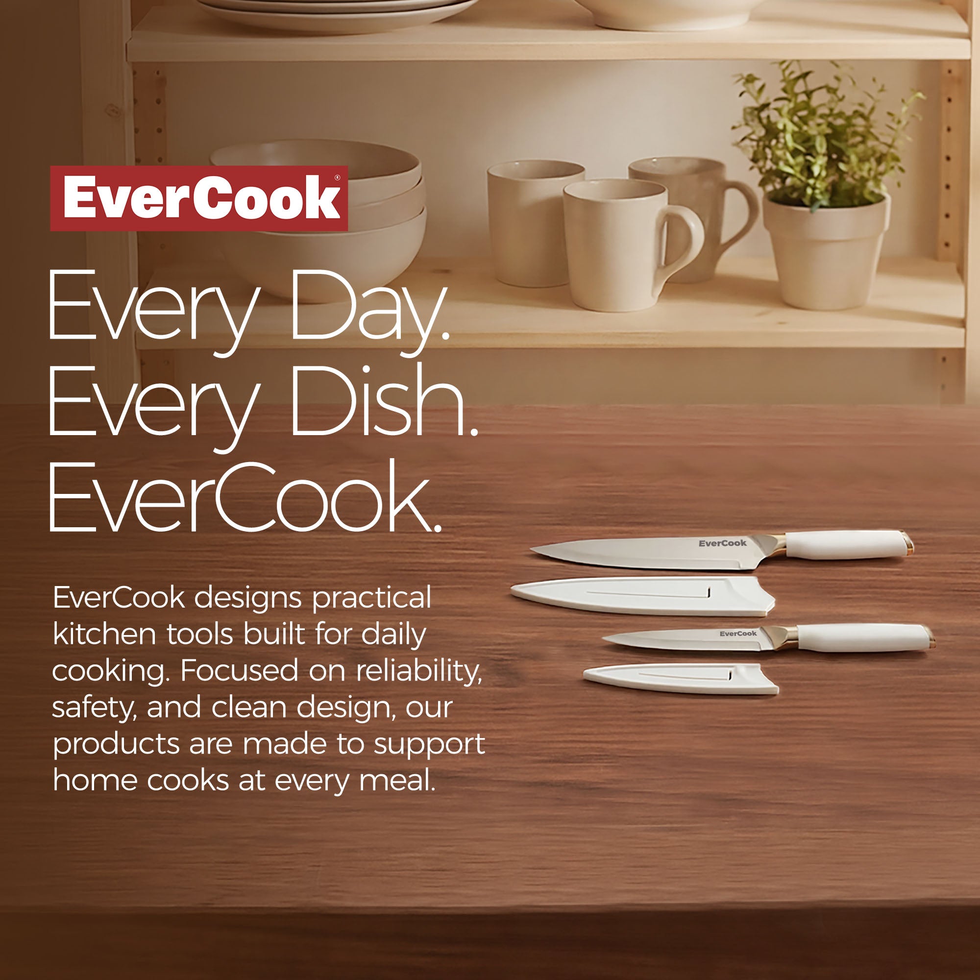 EverCook 4-Piece Knife Set with Blade Sheaths, Stainless Steel Cutlery, White - VMInnovations