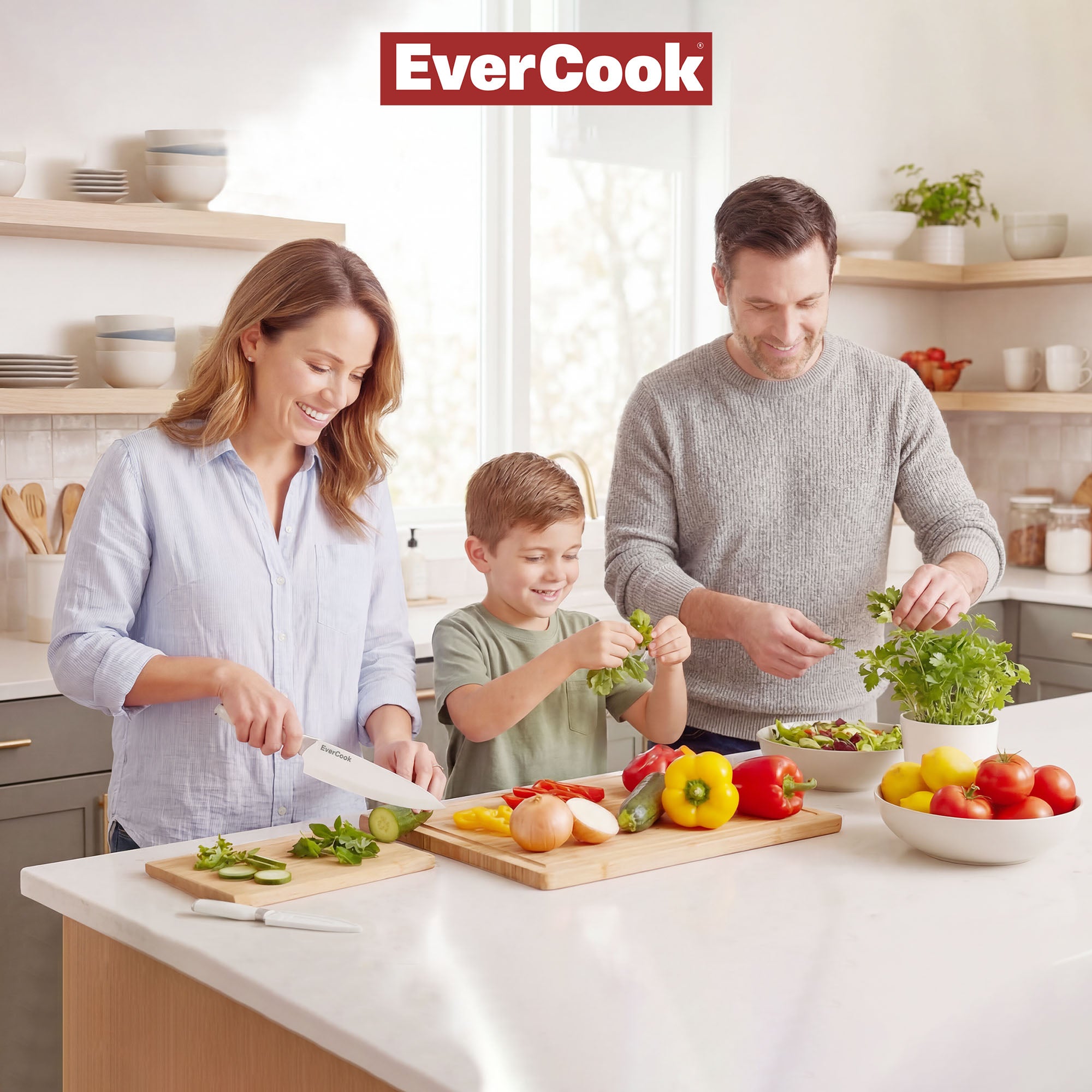 EverCook 4-Piece Knife Set with Blade Sheaths, Stainless Steel Cutlery, White - VMInnovations