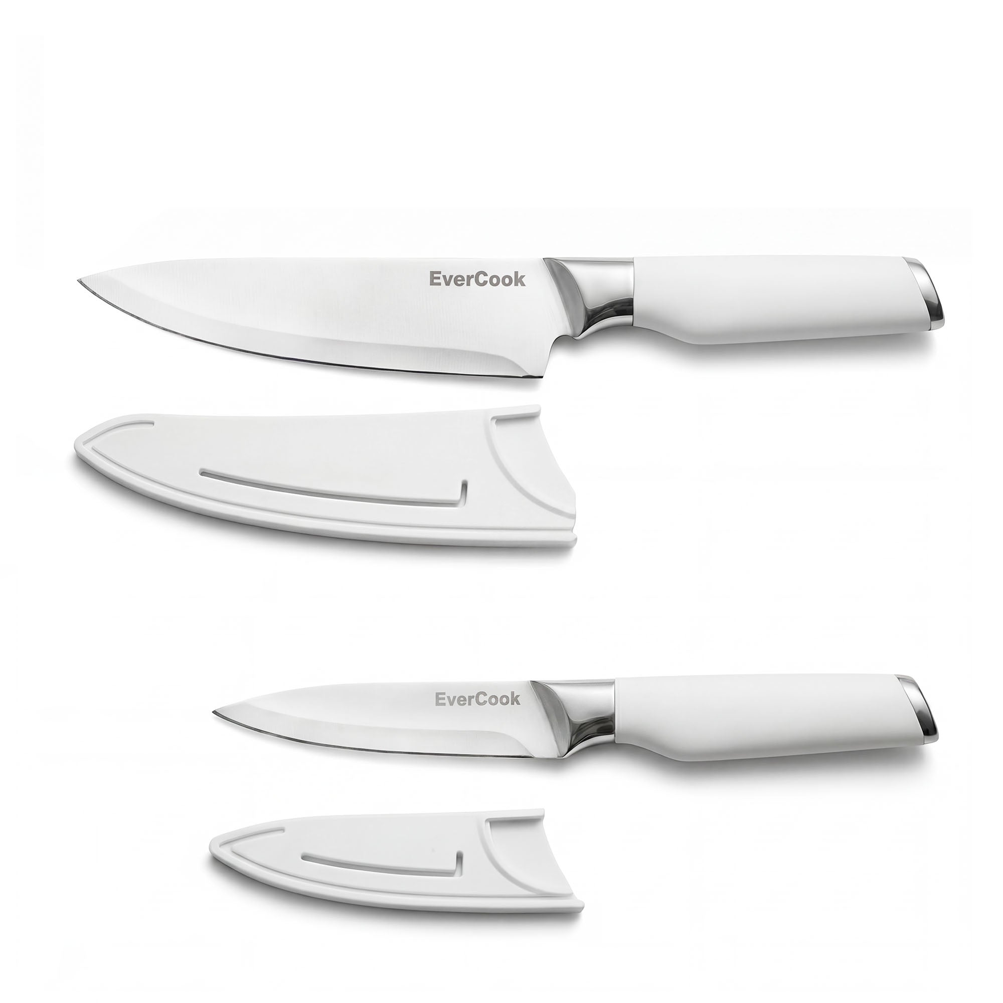EverCook 4-Piece Knife Set with Blade Sheaths, Stainless Steel Cutlery, White - VMInnovations