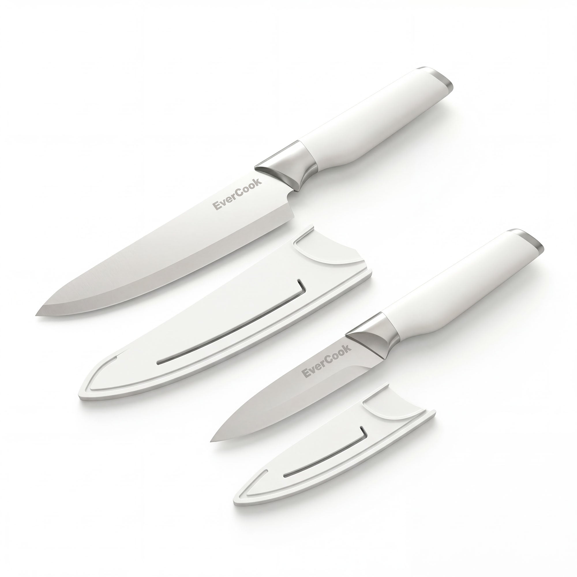 EverCook 4-Piece Knife Set with Blade Sheaths, Stainless Steel Cutlery, White - VMInnovations