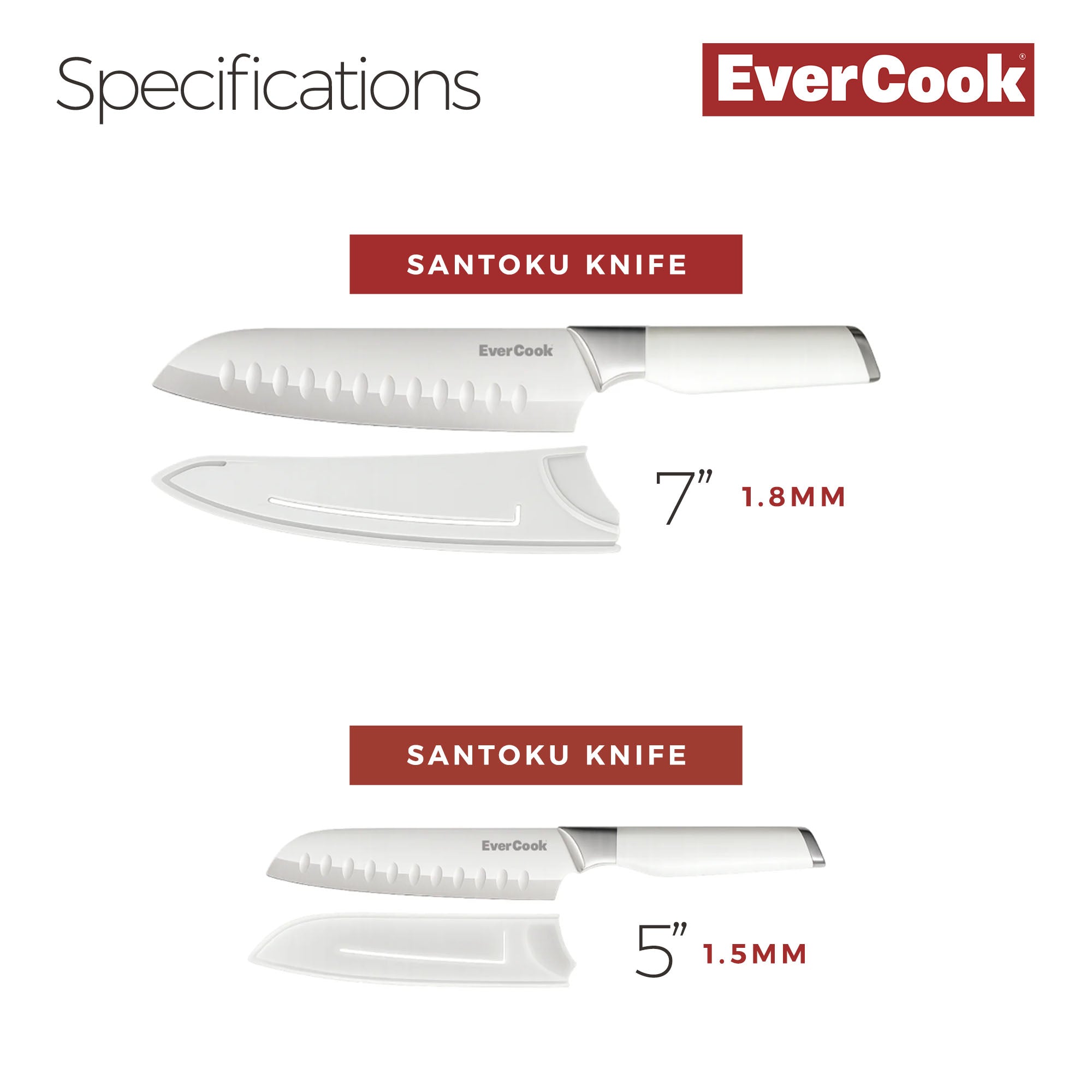 EverCook 4-Piece Knife Set with Blade Sheaths, Stainless Steel Cutlery, White - VMInnovations