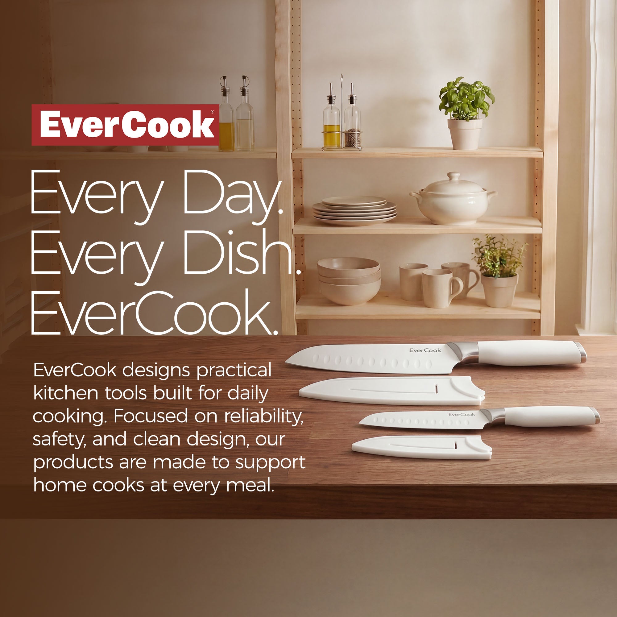 EverCook 4-Piece Knife Set with Blade Sheaths, Stainless Steel Cutlery, White - VMInnovations