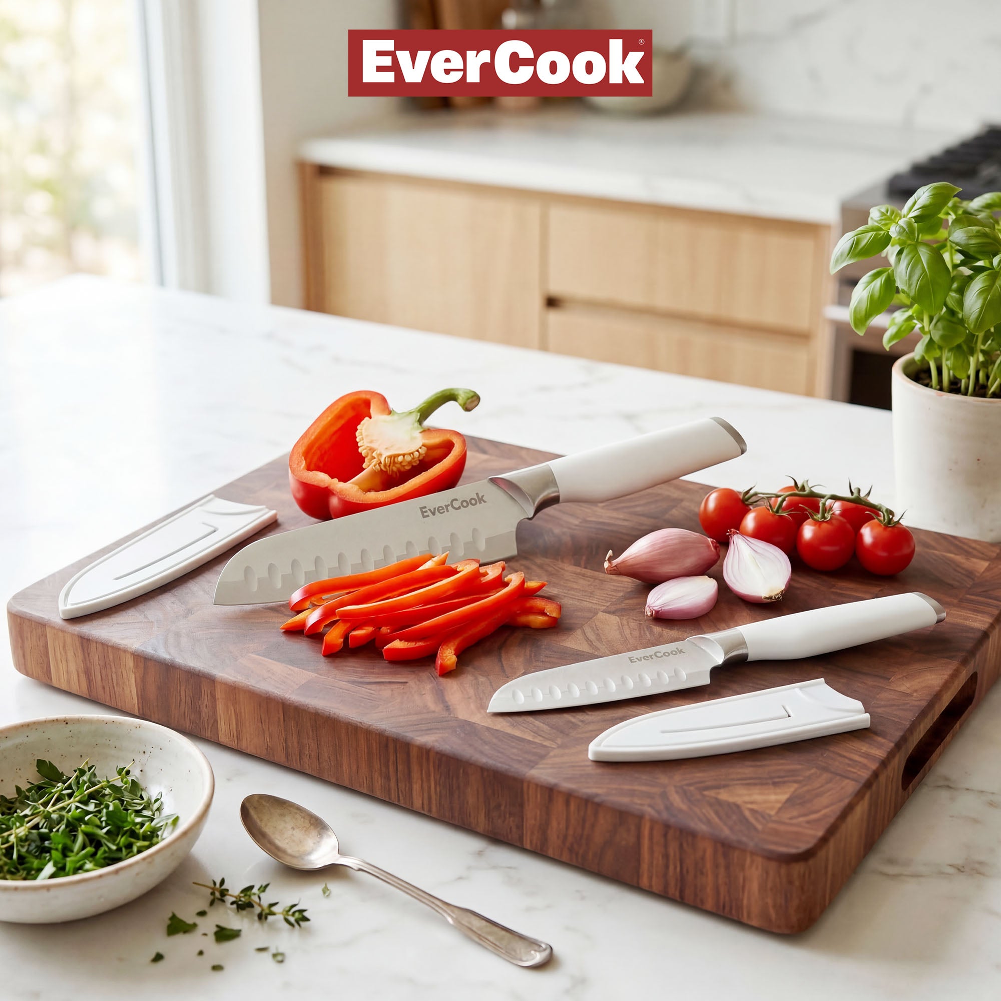 EverCook 4-Piece Knife Set with Blade Sheaths, Stainless Steel Cutlery, White - VMInnovations