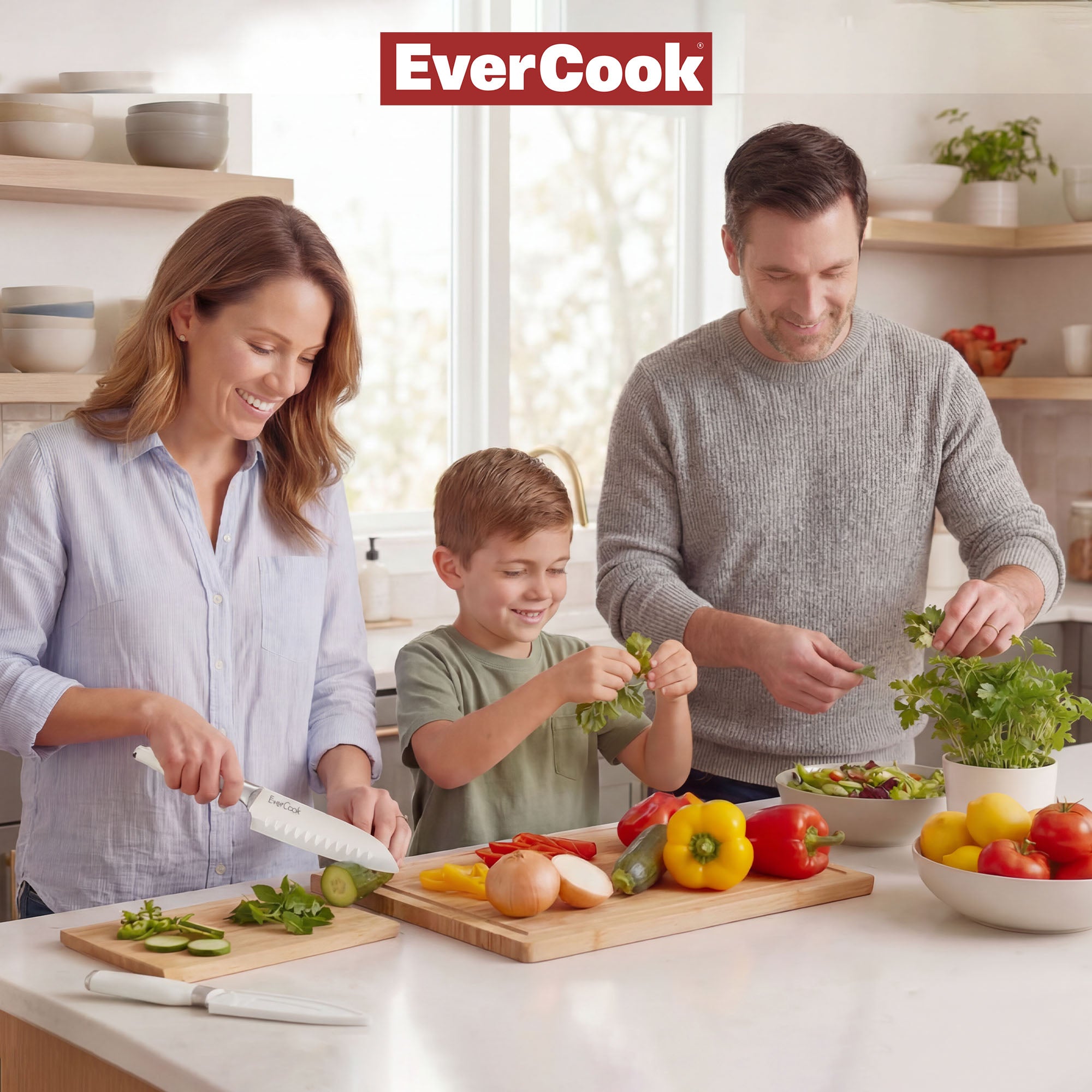 EverCook 4-Piece Knife Set with Blade Sheaths, Stainless Steel Cutlery, White - VMInnovations