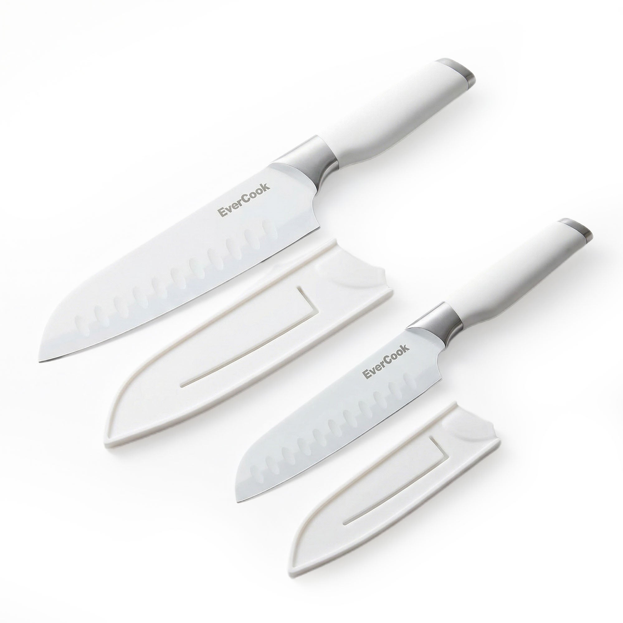 EverCook 4-Piece Knife Set with Blade Sheaths, Stainless Steel Cutlery, White - VMInnovations