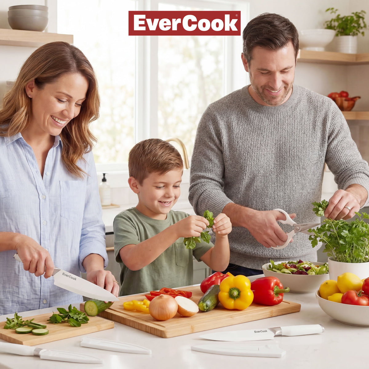 EverCook 7-Piece Knife Set with Sheaths and Scissors, Stainless Steel Cutlery (Open Box)