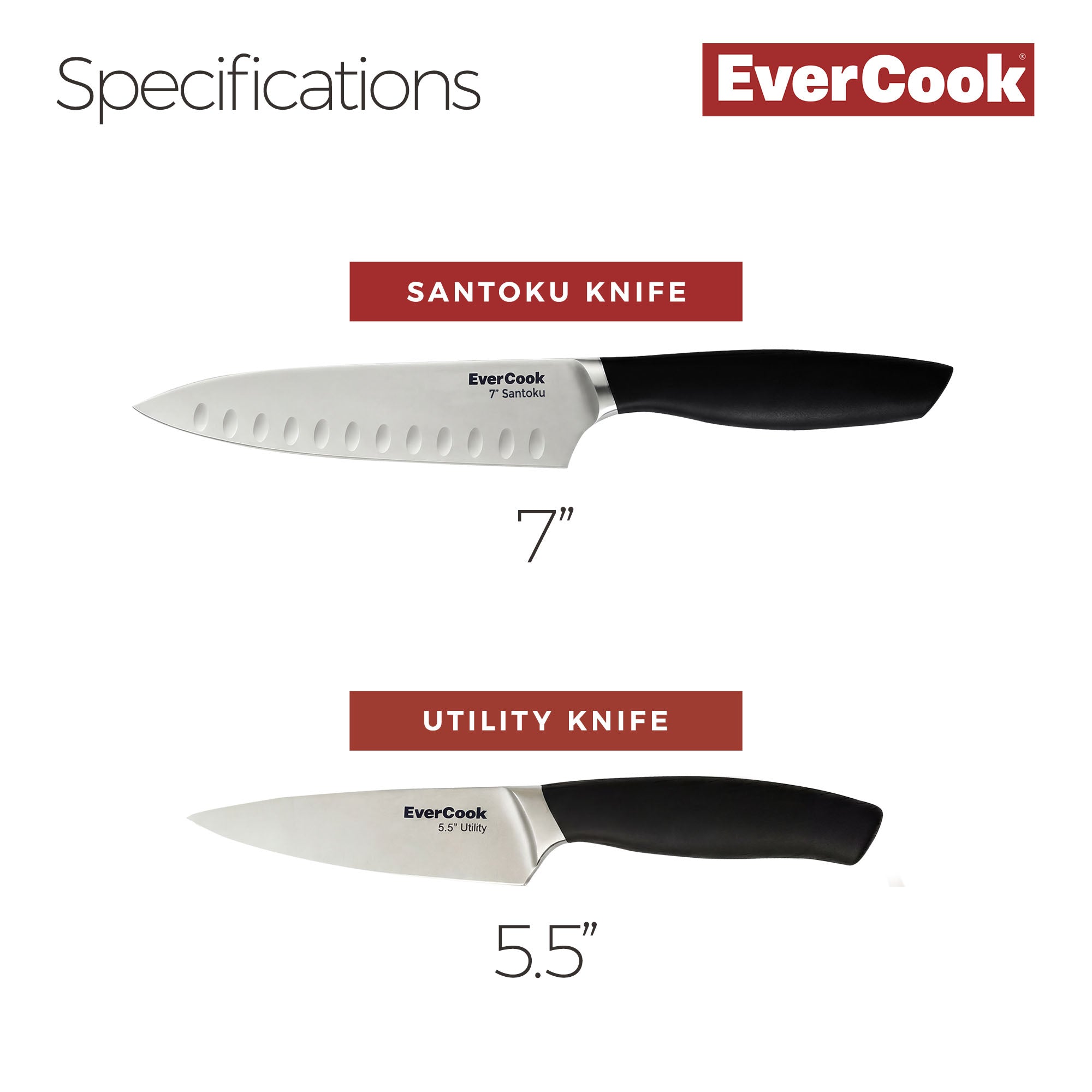 EverCook 7” Santoku Knife and 5.5” Utility Knife Set, Stainless Steel Cutlery - VMInnovations