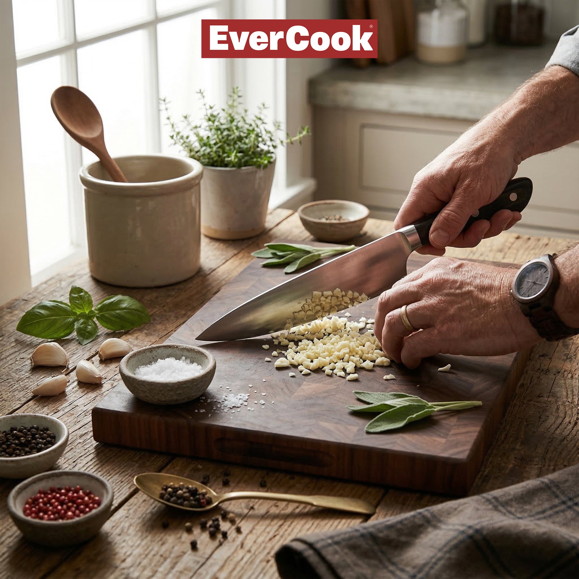 EverCook 3-Piece 8-Inch Chef Knife Set, Stainless Steel Blades, Black/Silver - VMInnovations