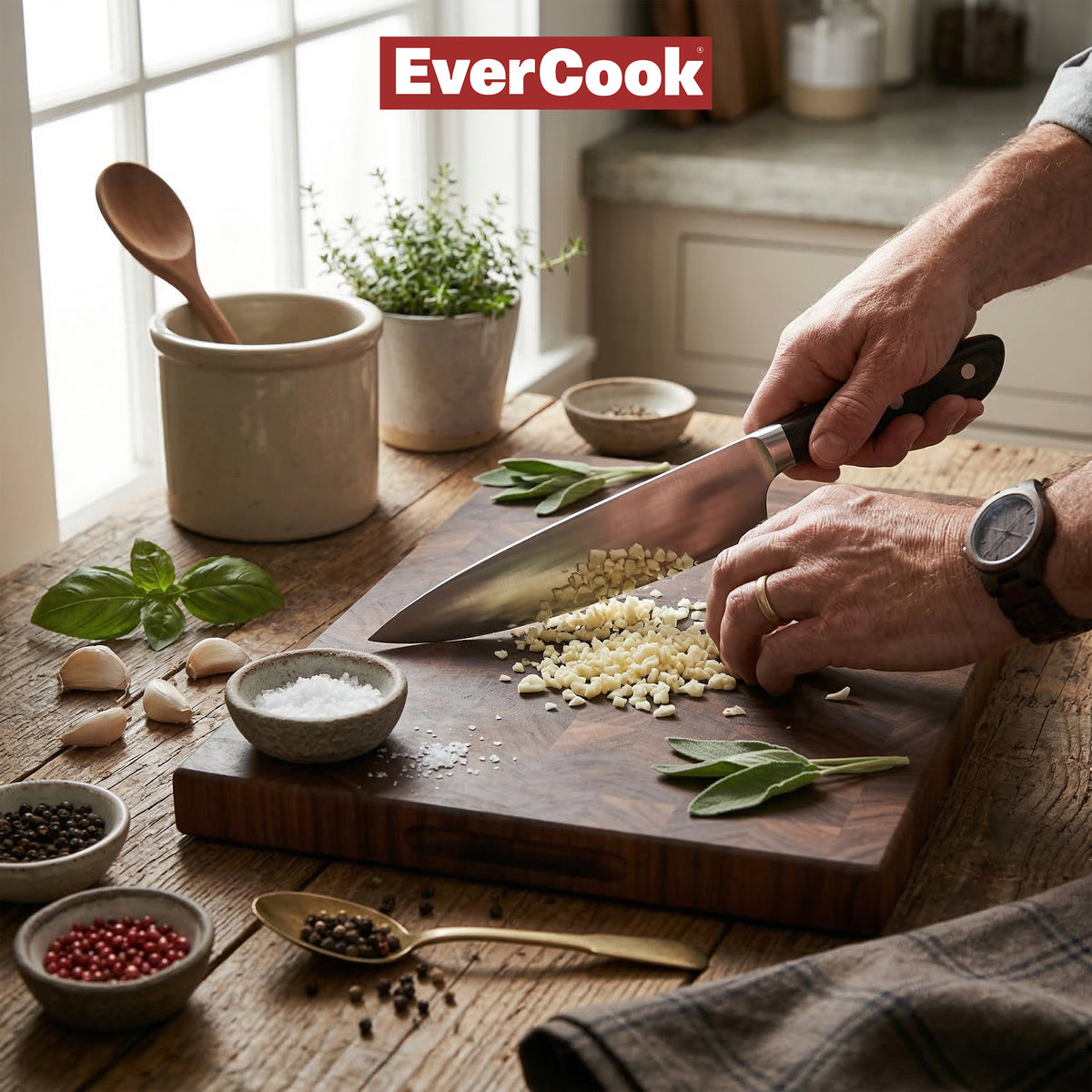 EverCook 3-Piece 8-Inch Chef Knife Set, Stainless Steel Blades, Black/Silver - VMInnovations