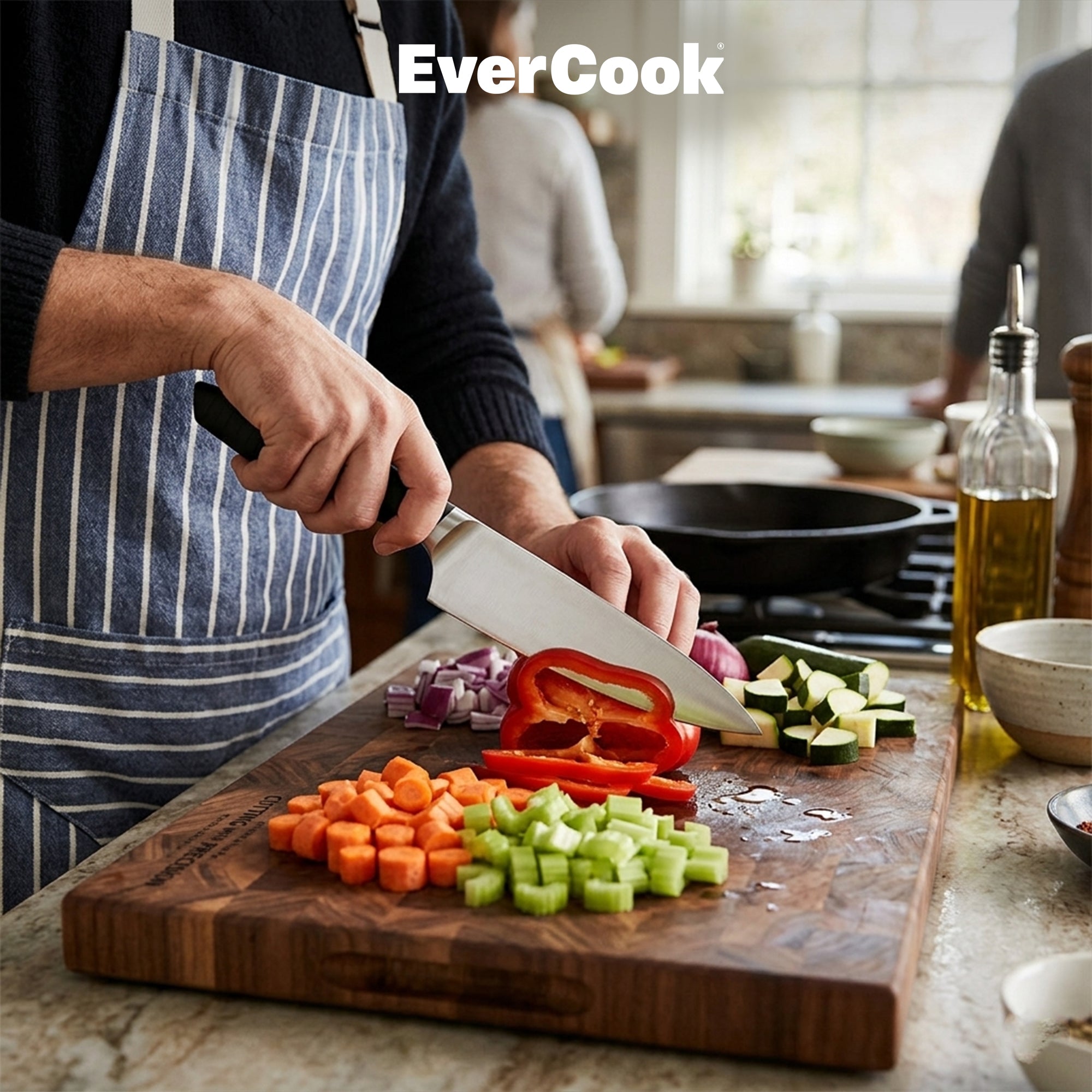 EverCook 3-Piece 8-Inch Chef Knife Set, Stainless Steel Blades, Black/Silver - VMInnovations
