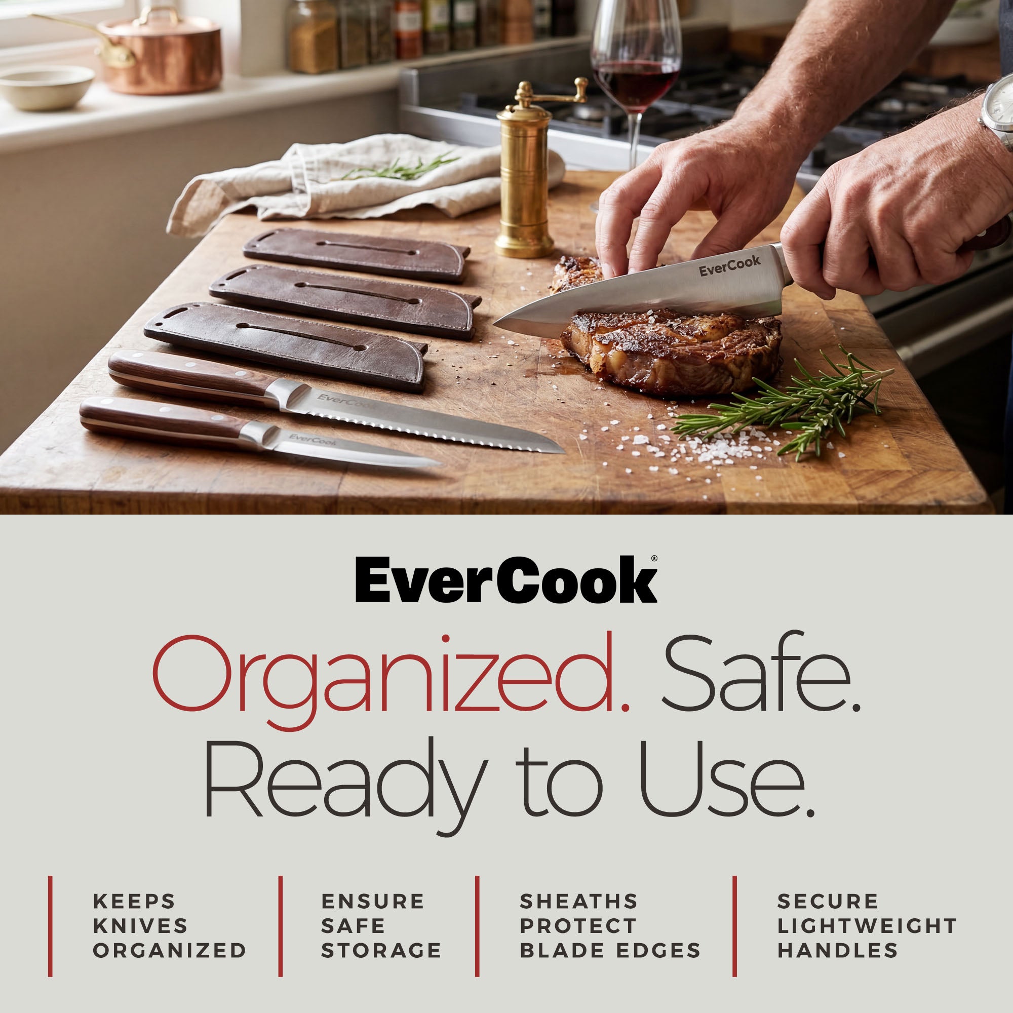 EverCook 6-Piece Kitchen Knife Set with Blade Sheaths, 1.5/2 mm Stainless Steel - VMInnovations