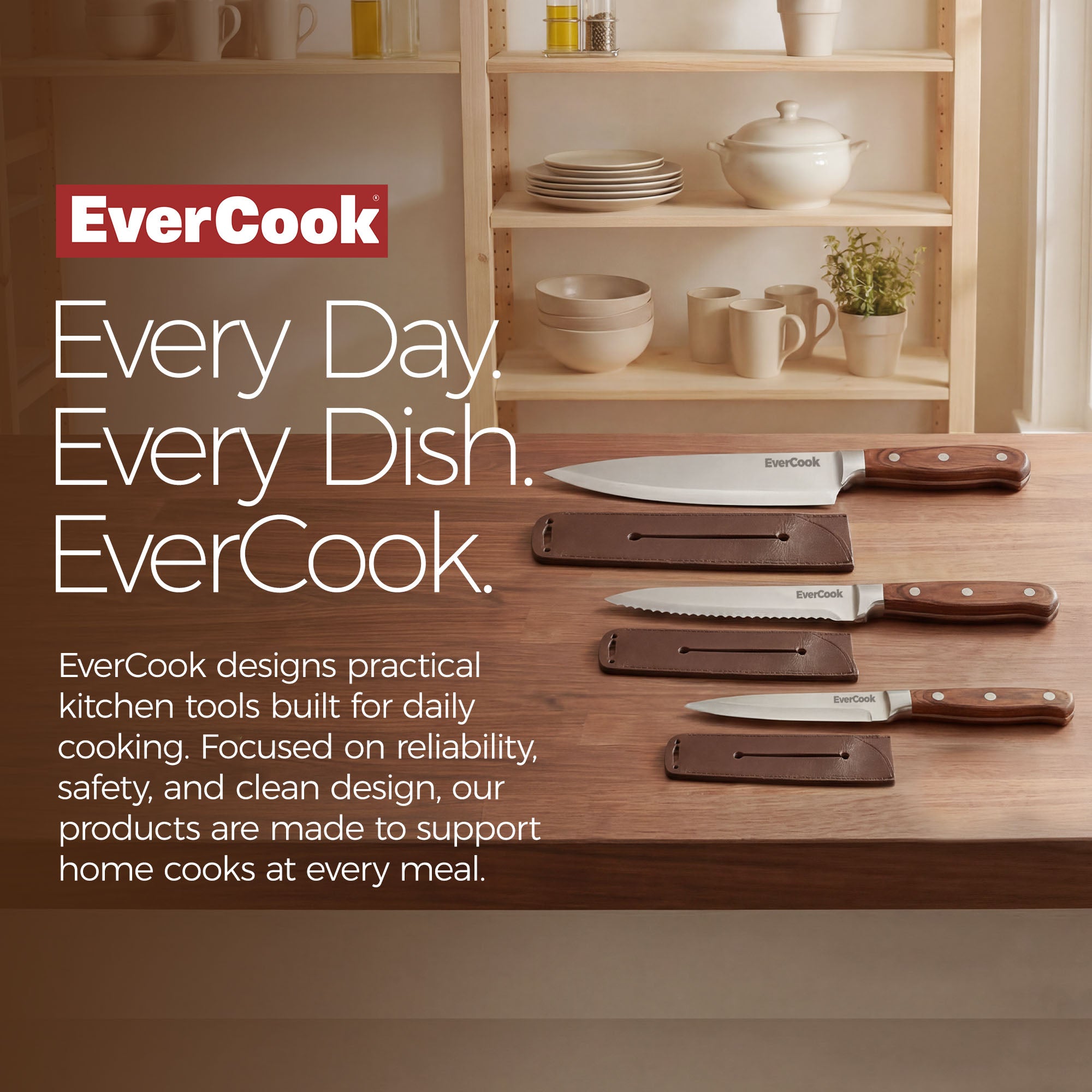 EverCook 6-Piece Kitchen Knife Set with Blade Sheaths, 1.5/2 mm Stainless Steel - VMInnovations