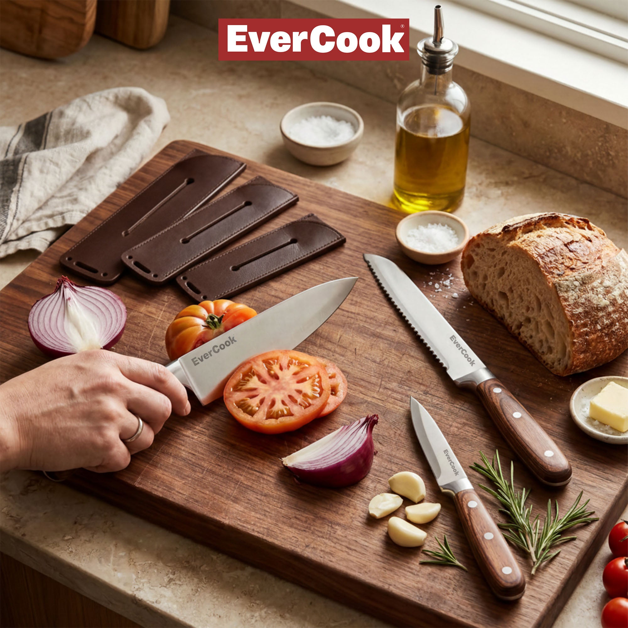 EverCook 6-Piece Kitchen Knife Set with Blade Sheaths, 1.5/2 mm Stainless Steel - VMInnovations