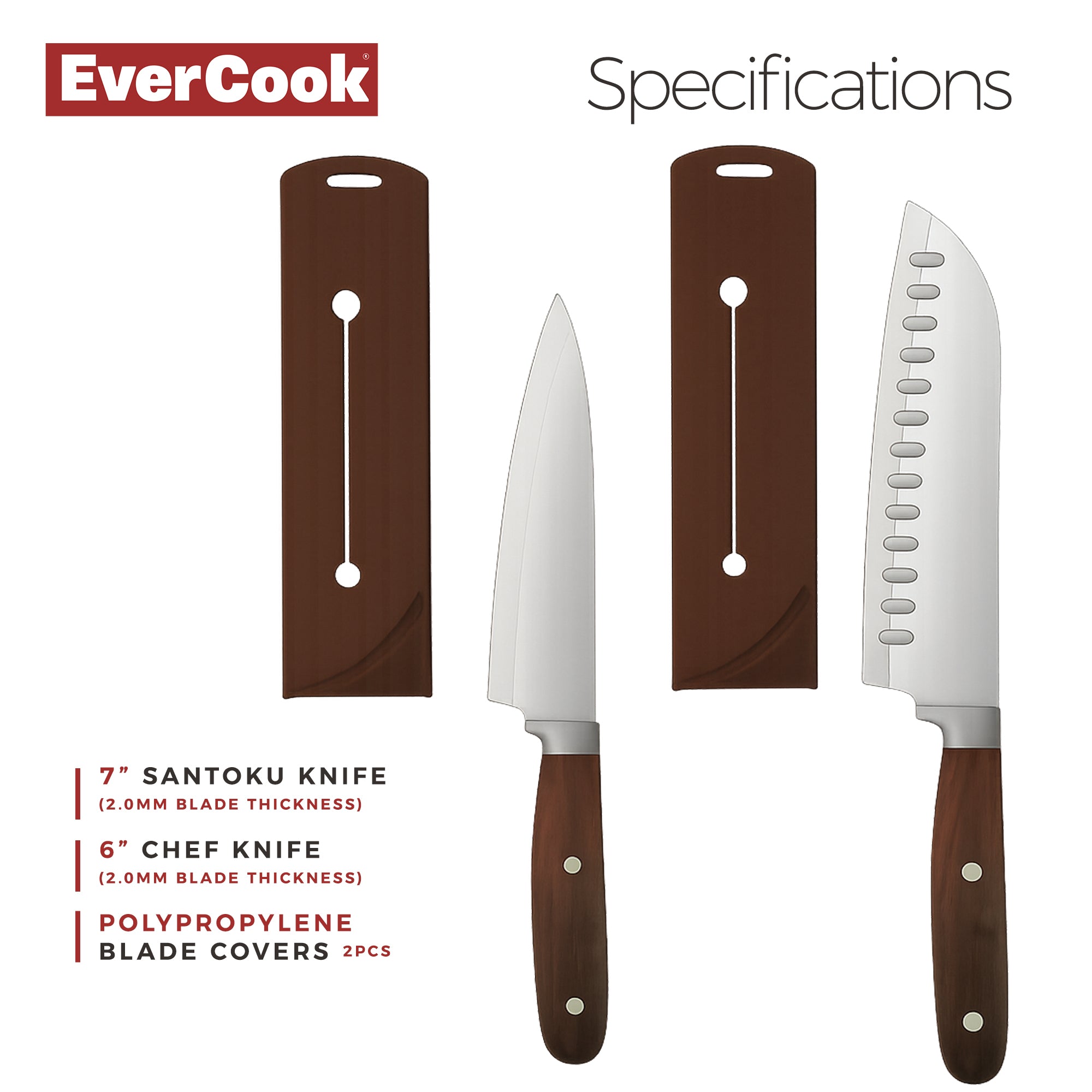 EverCook 4-Piece Kitchen Knife Set with Blade Sheaths, 2.0 mm Stainless Steel