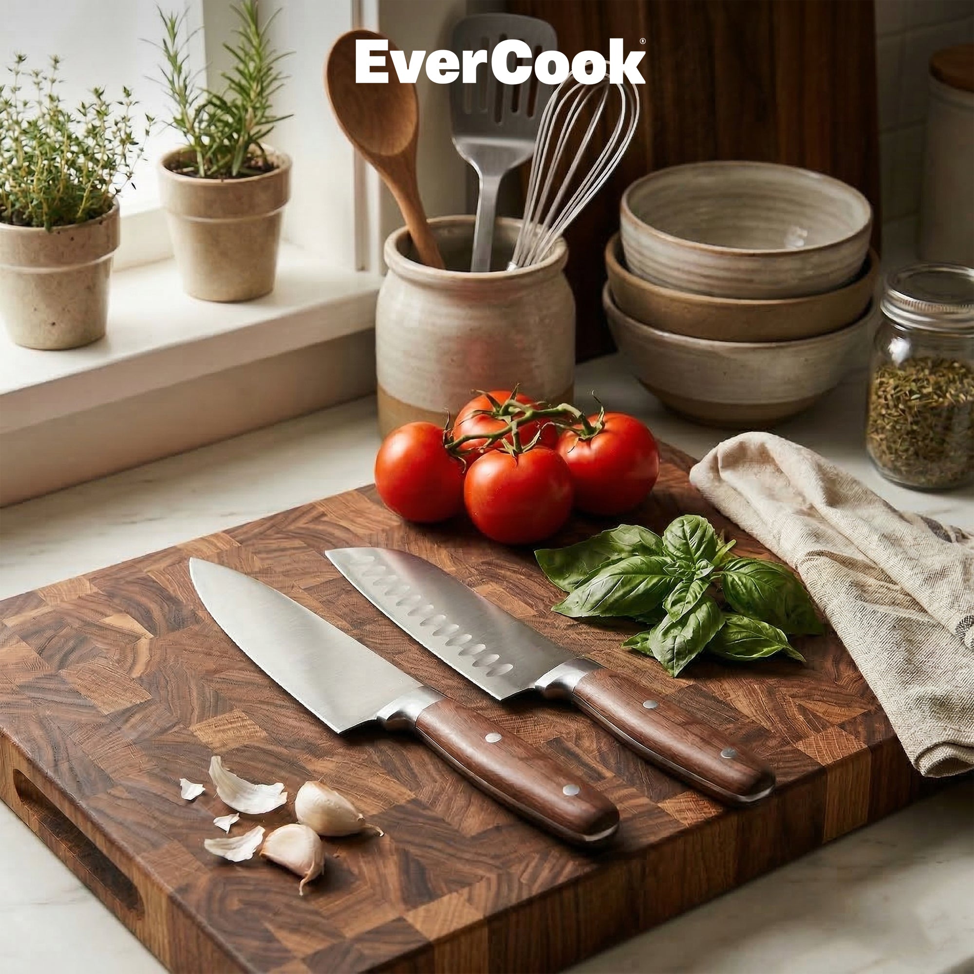 EverCook 4-Piece Kitchen Knife Set with Blade Sheaths, 2.0 mm Stainless Steel