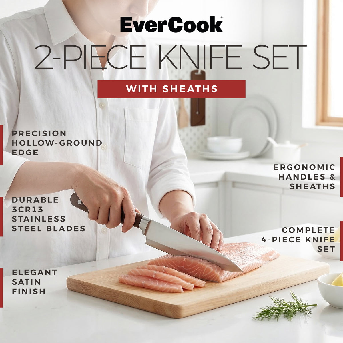 EverCook 4-Piece Kitchen Knife Set with Blade Sheaths, 1.5/2 mm Stainless Steel - VMInnovations