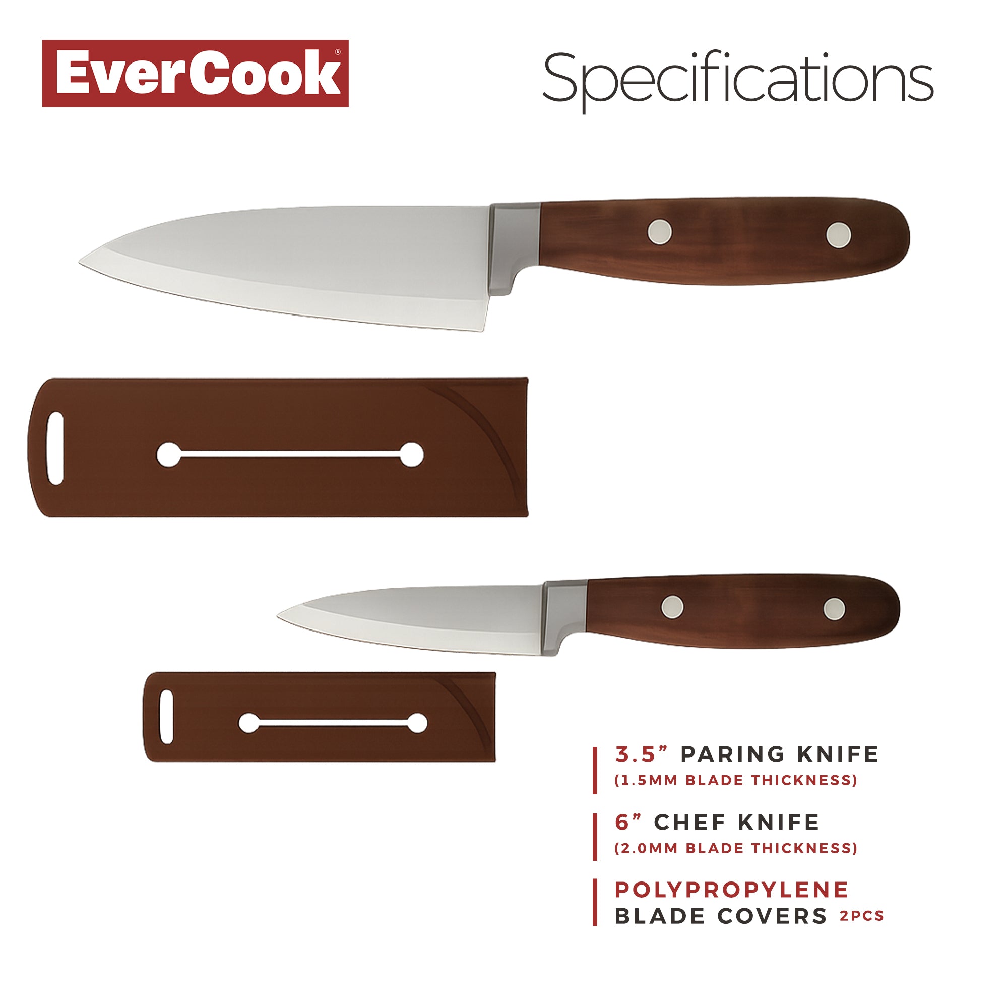 EverCook 4-Piece Kitchen Knife Set with Blade Sheaths, 1.5/2 mm Stainless Steel - VMInnovations