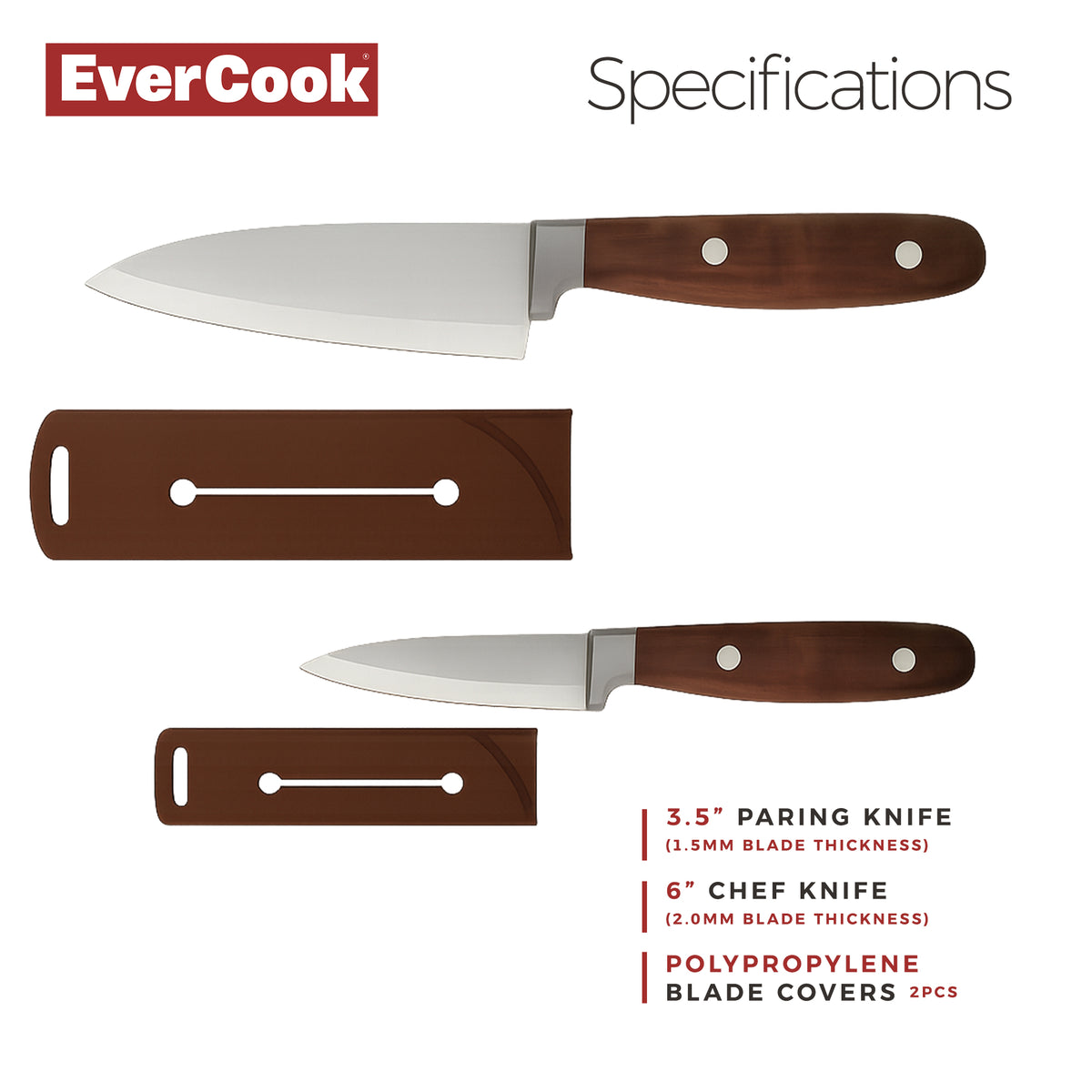 EverCook 4-Piece Kitchen Knife Set with Blade Sheaths, 1.5/2 mm Stainless Steel - VMInnovations