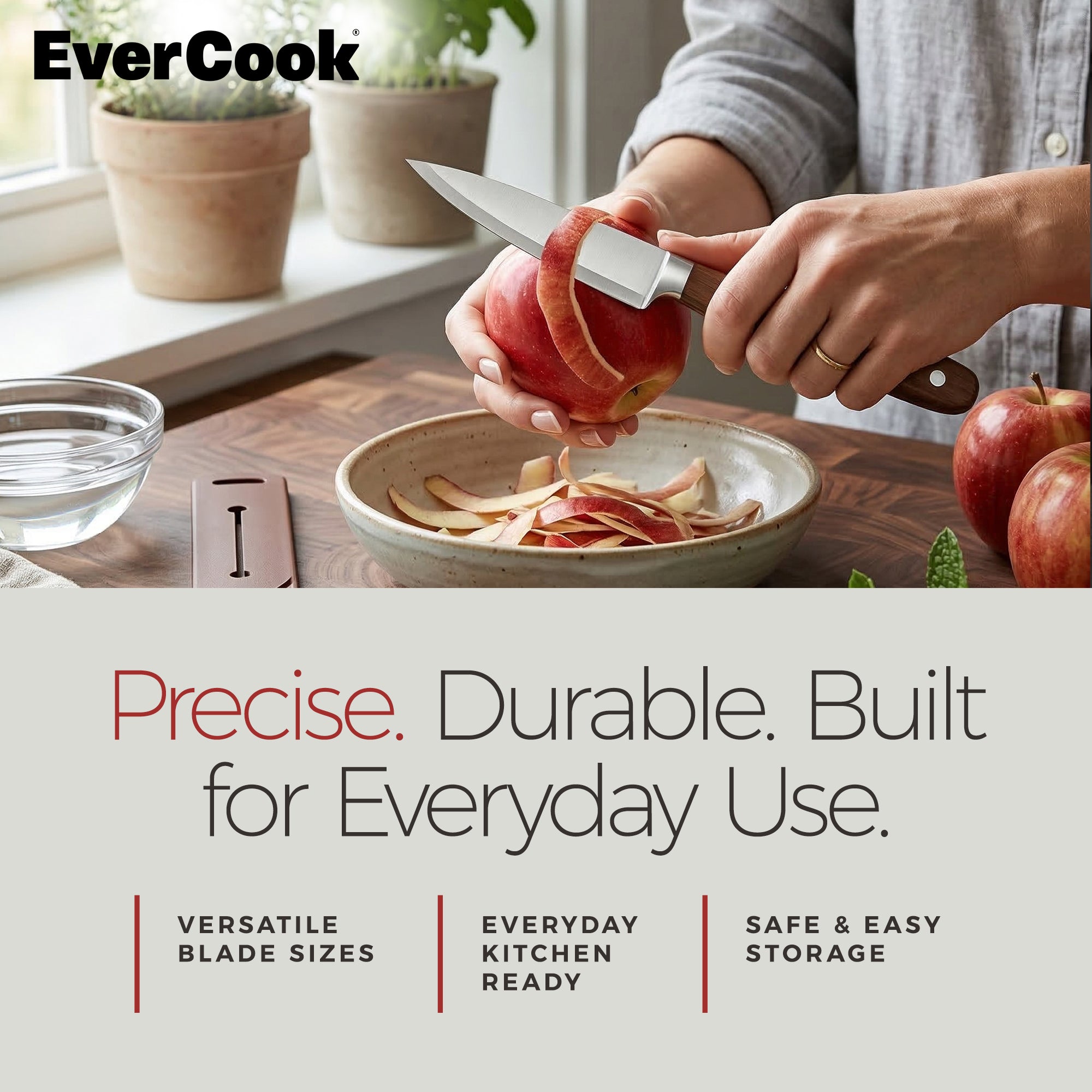EverCook 4-Piece Kitchen Knife Set with Blade Sheaths, 1.5/2 mm Stainless Steel