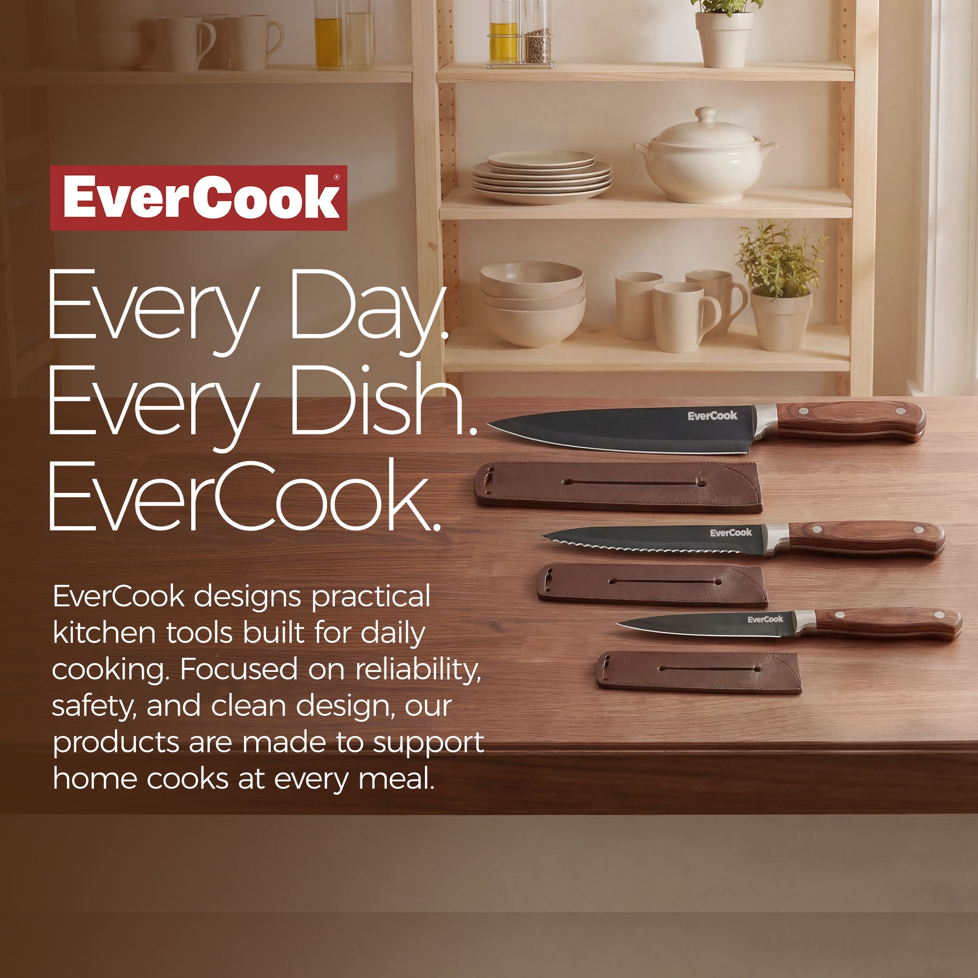 EverCook 6Pc Kitchen Knife Set w/ Blade Sheaths, 1.5/2 mm Black Stainless Steel - VMInnovations