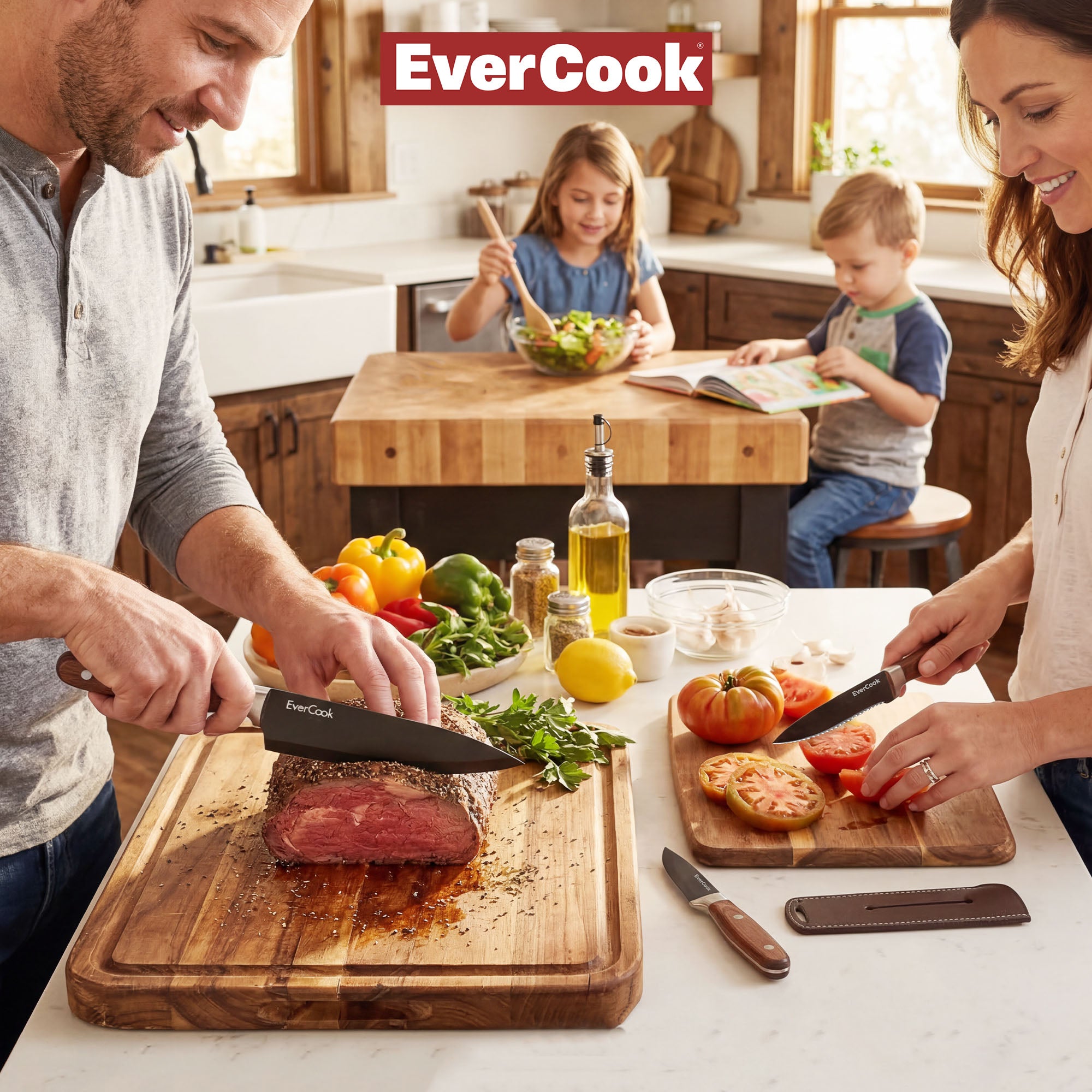 EverCook 6Pc Kitchen Knife Set w/ Blade Sheaths, 1.5/2 mm Black Stainless Steel - VMInnovations