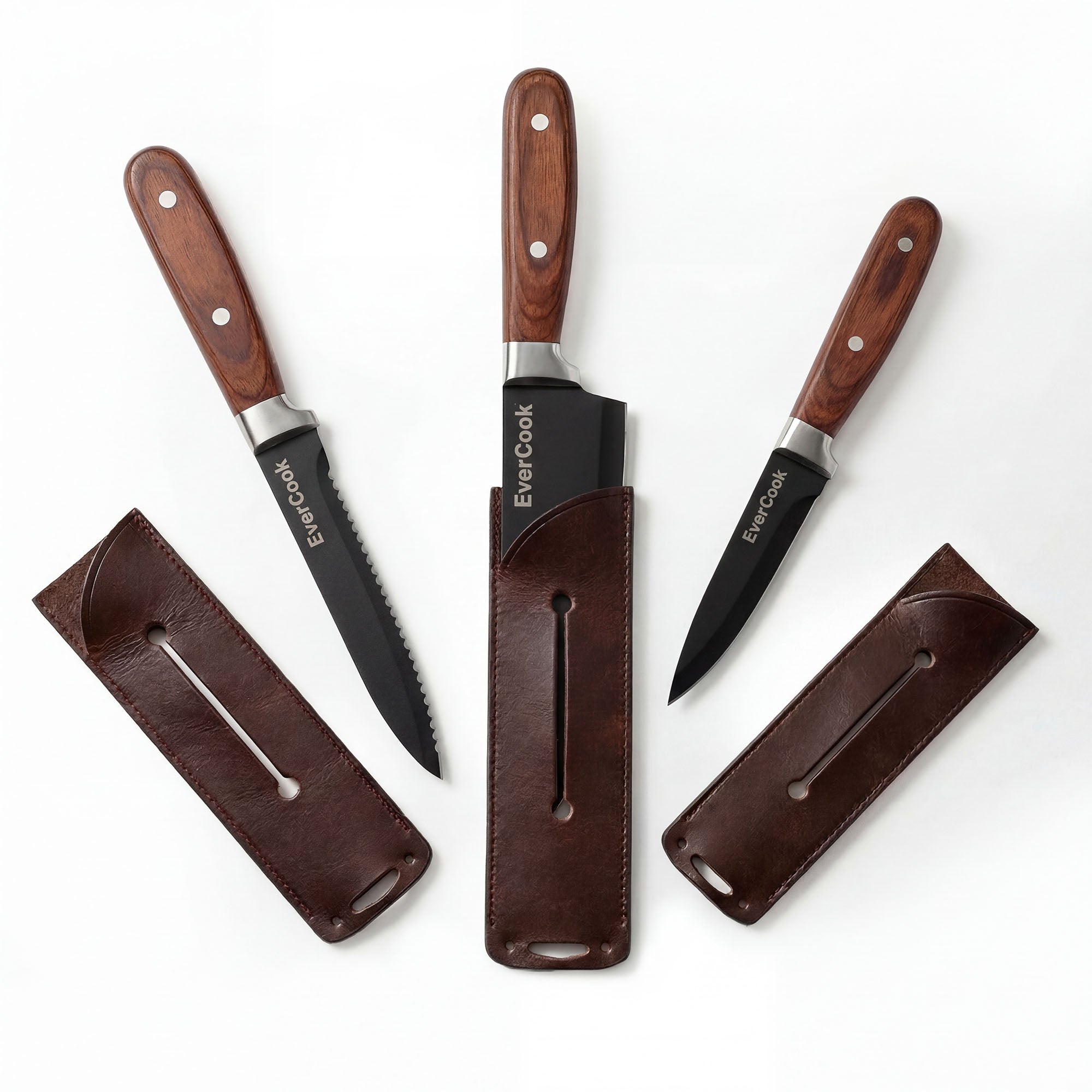 EverCook 6Pc Kitchen Knife Set w/ Blade Sheaths, 1.5/2 mm Black Stainless Steel - VMInnovations