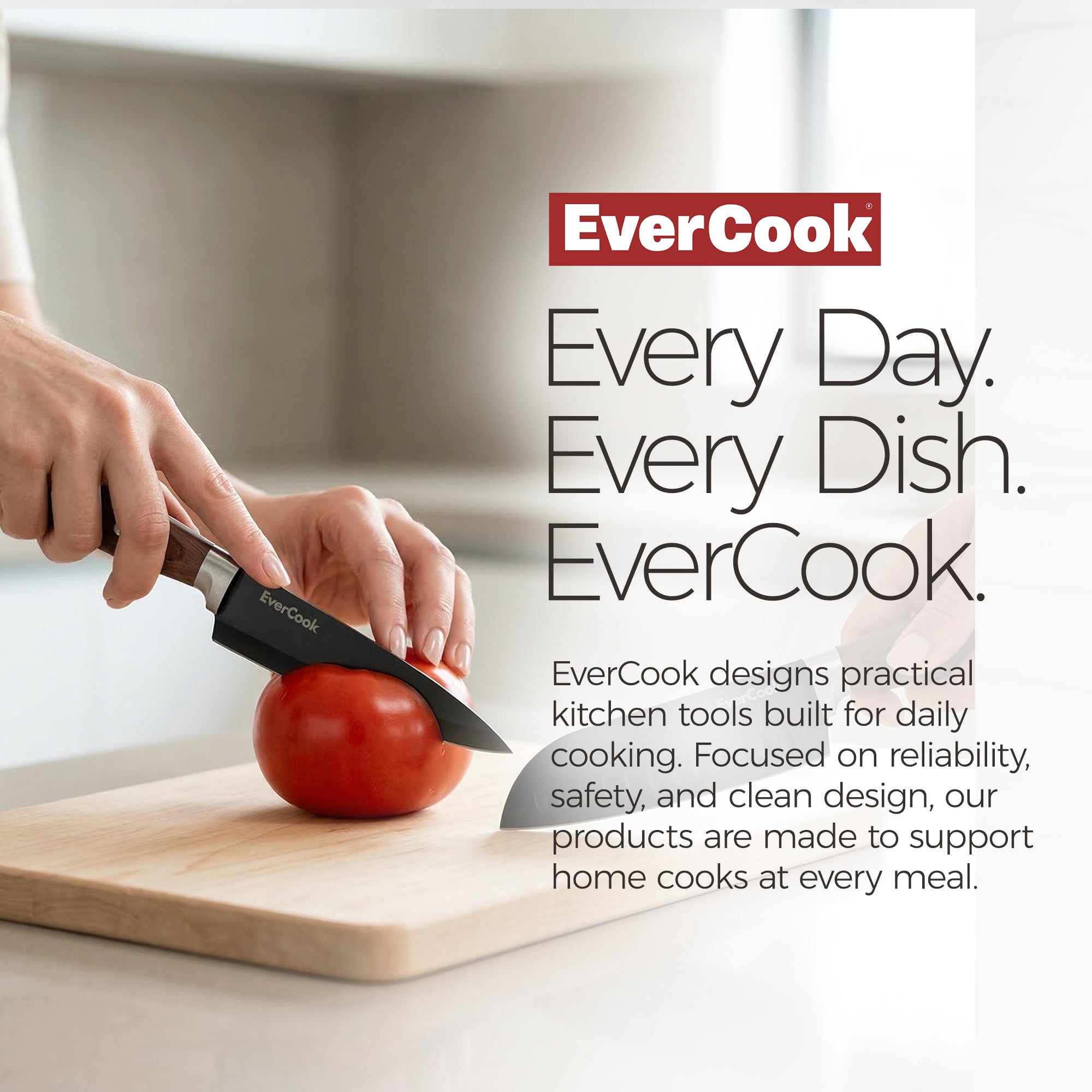 EverCook 4Pc Kitchen Knife Set with Blade Sheaths, 2.0 mm Black Stainless Steel