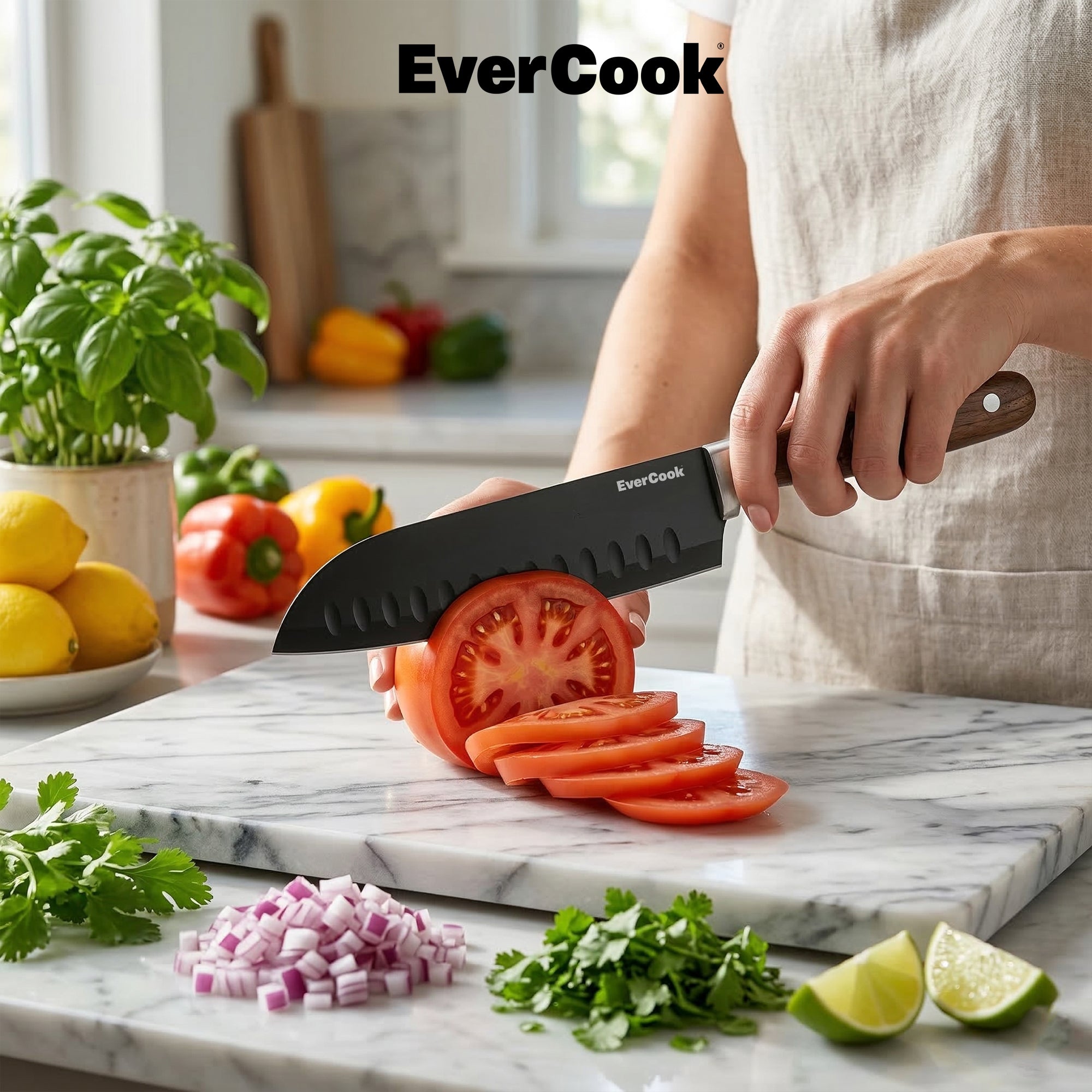EverCook 4Pc Kitchen Knife Set with Blade Sheaths, 2.0 mm Black Stainless Steel