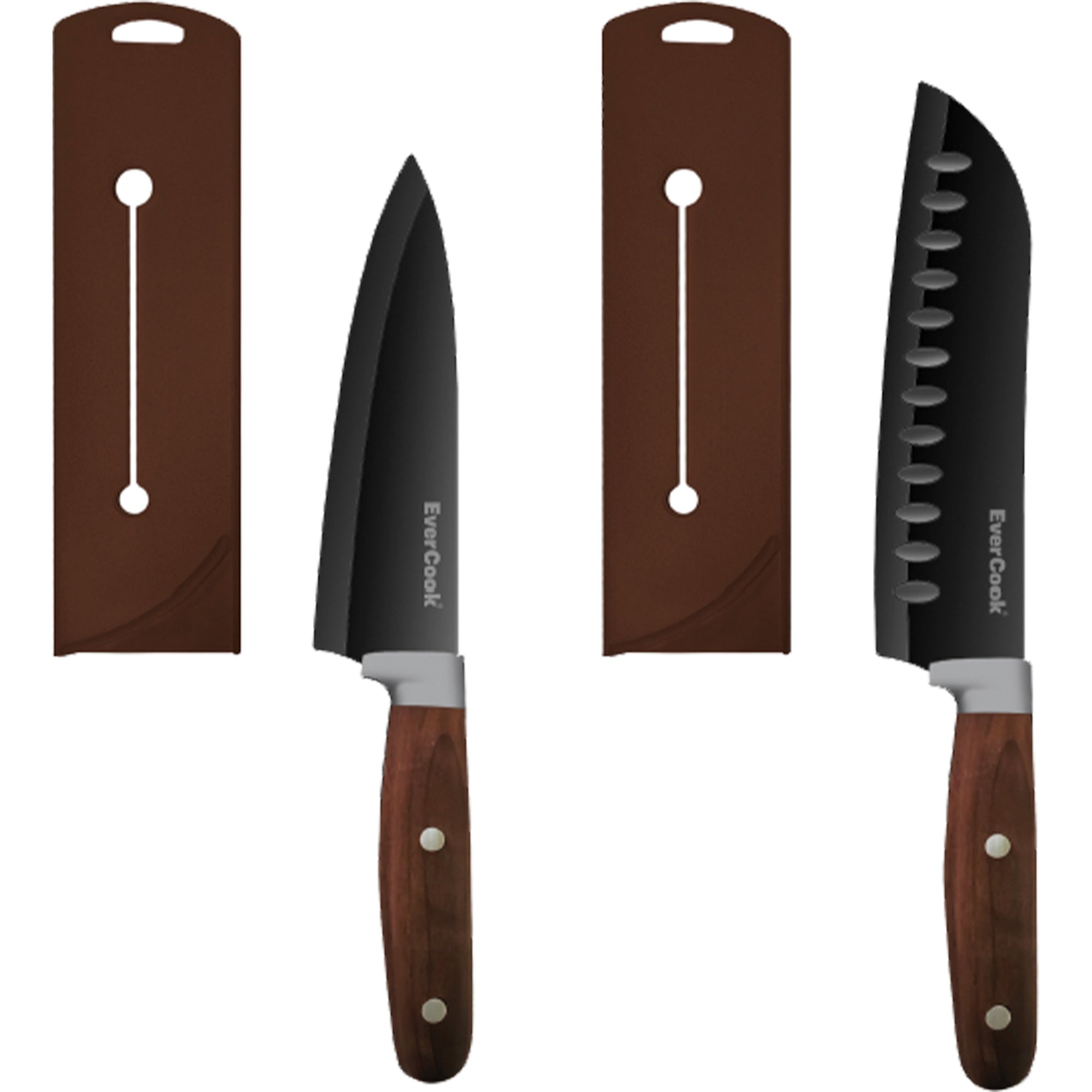 EverCook 4Pc Kitchen Knife Set with Blade Sheaths, 2.0 mm Black Stainless Steel