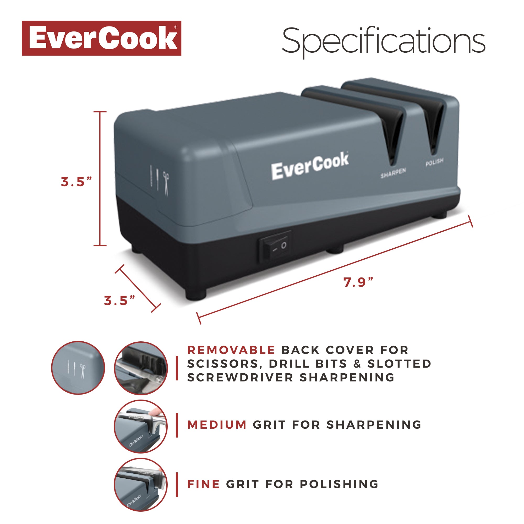 EverCook Electric Knife Sharpener, 2-Stage Ceramic Wheels, Multi-Tool Sharpening