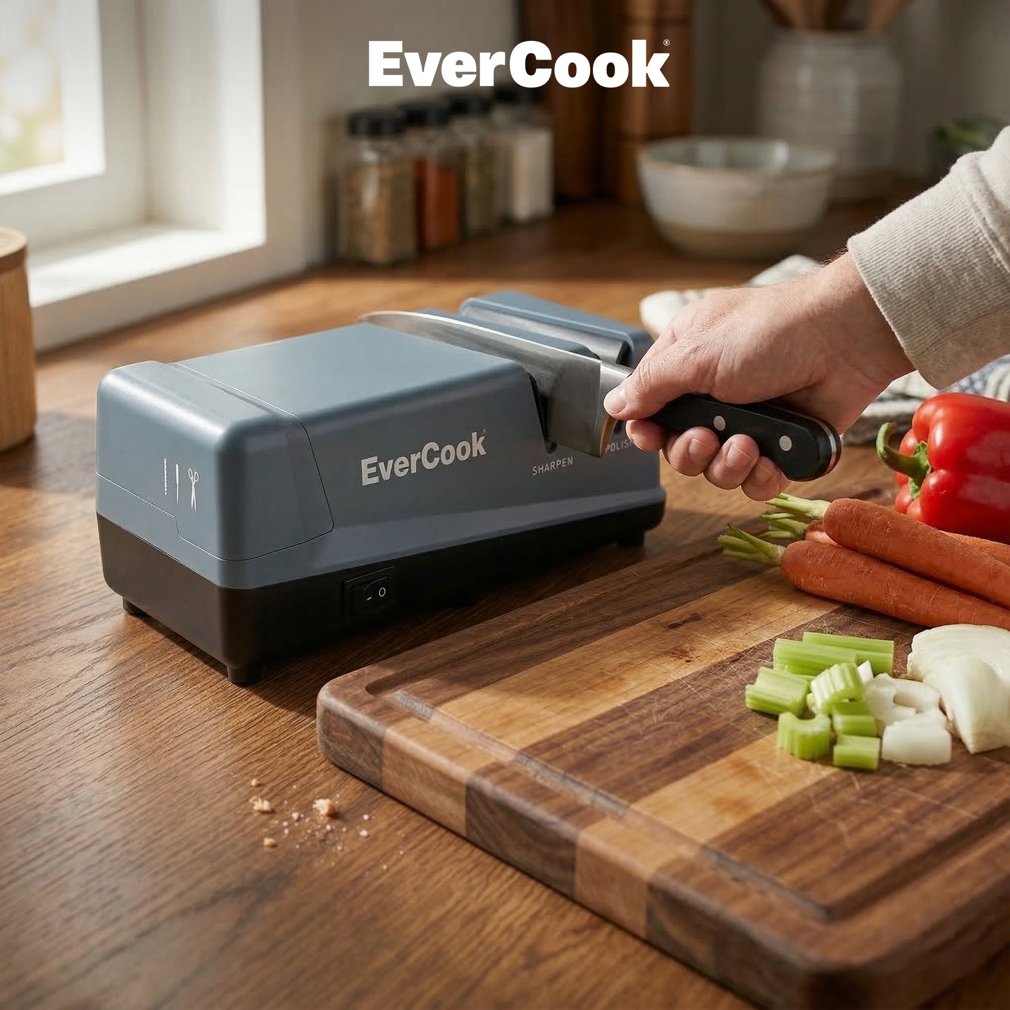 EverCook Electric Knife Sharpener, 2-Stage Ceramic Wheels, Multi-Tool Sharpening