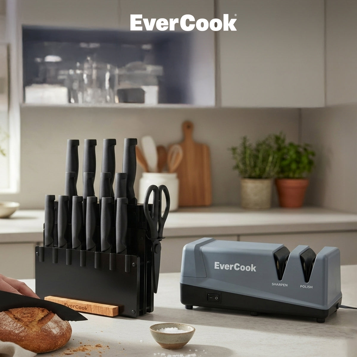 EverCook Electric Knife Sharpener, 2-Stage Ceramic Wheels, Multi-Tool Sharpening