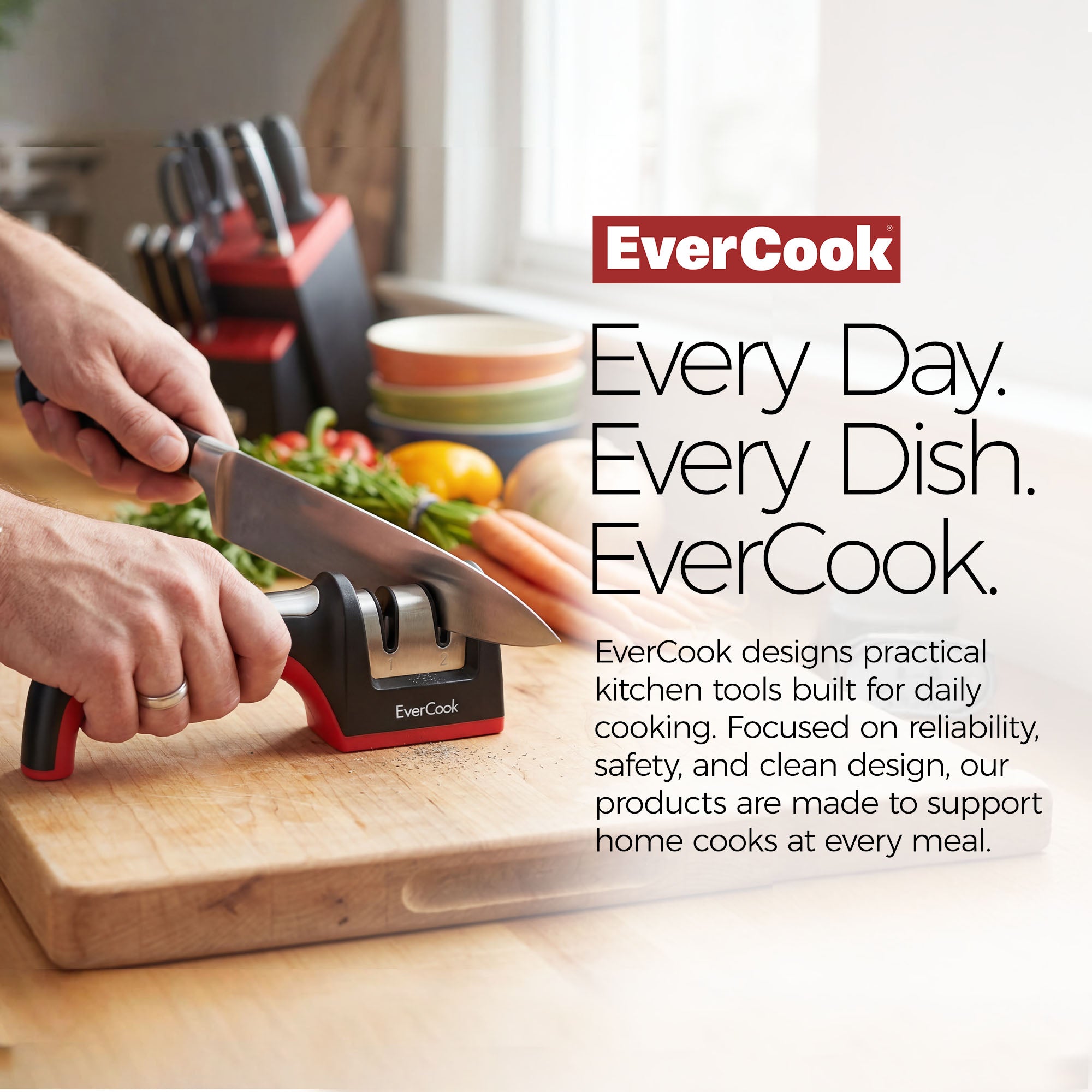 EverCook Precision Knife Sharpener for Kitchen Knives, 2-Stage Diamond Wheels - VMInnovations